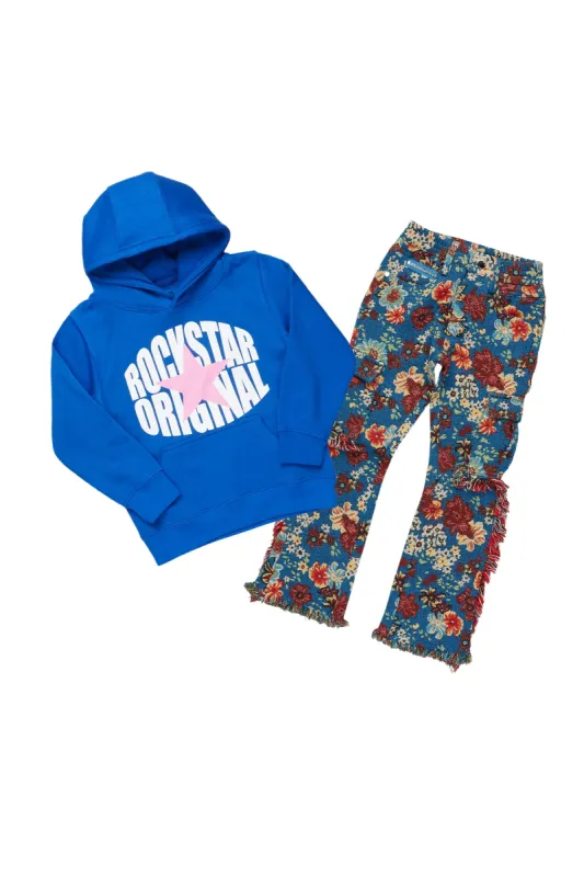Girls Brooke Royal Blue Hoodie/Stacked Flare Jean Set sold by Rockstar Original