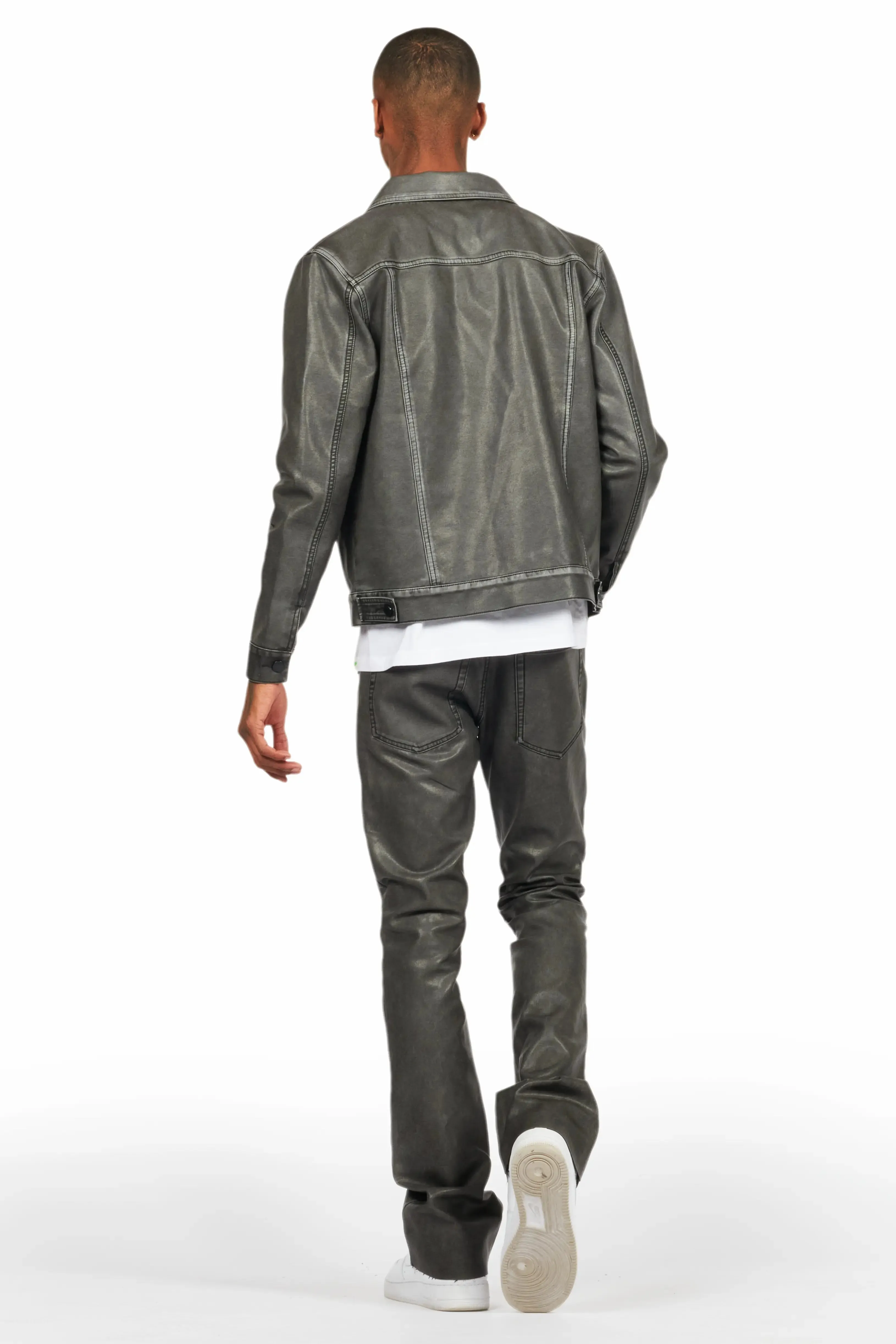 Deco Black Distressed PU Stacked Flare Jean sold by Rockstar Original product image thumbnail 5