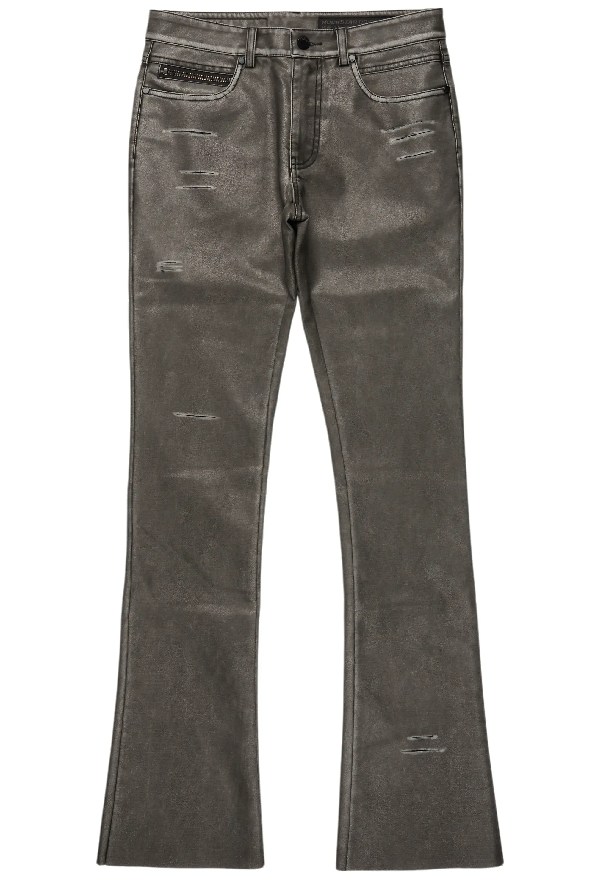 Deco Black Distressed PU Stacked Flare Jean sold by Rockstar Original product image thumbnail 2