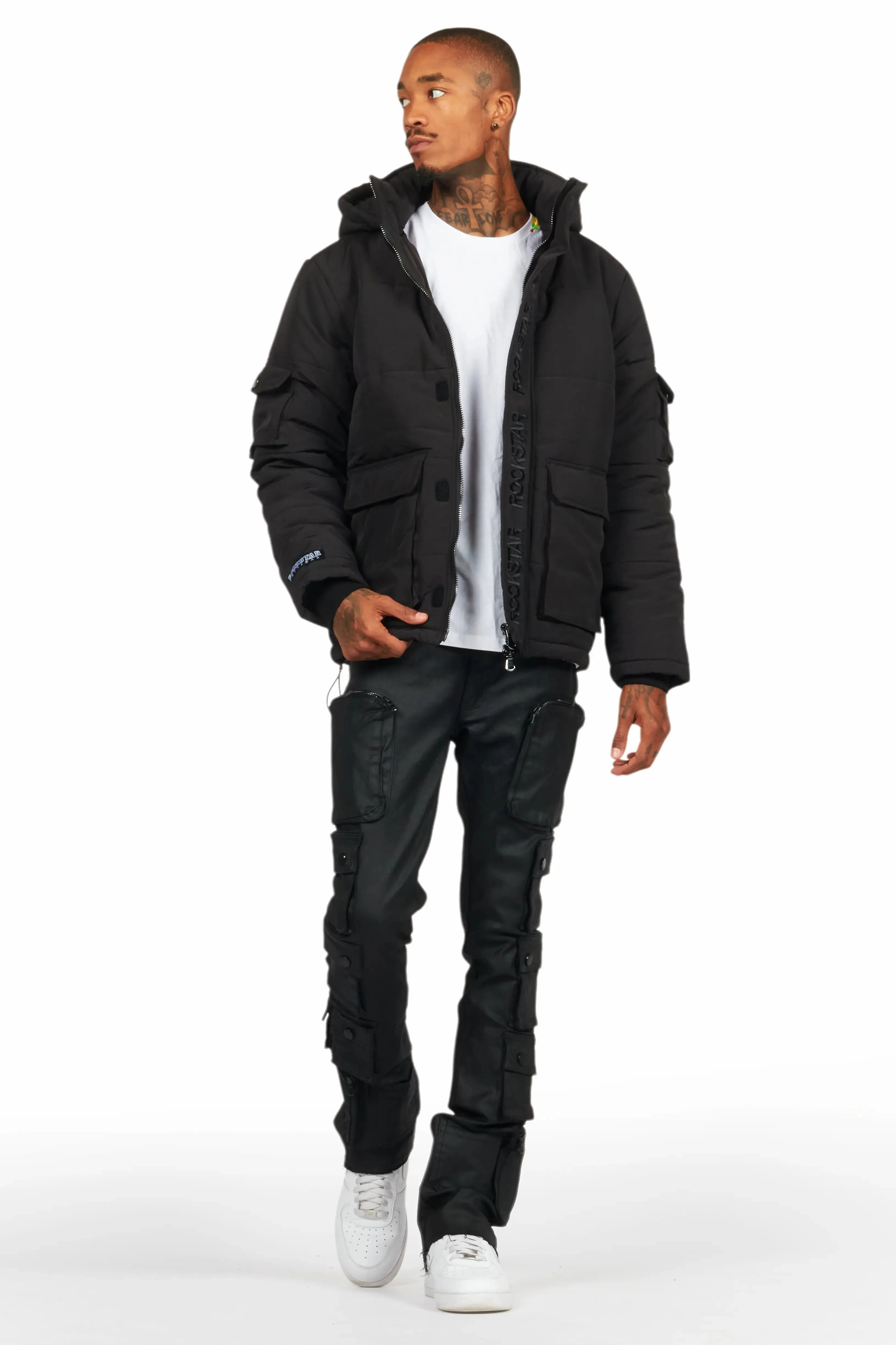 Konrad Black Coated Stacked Flare Jean sold by Rockstar Original product image thumbnail 3