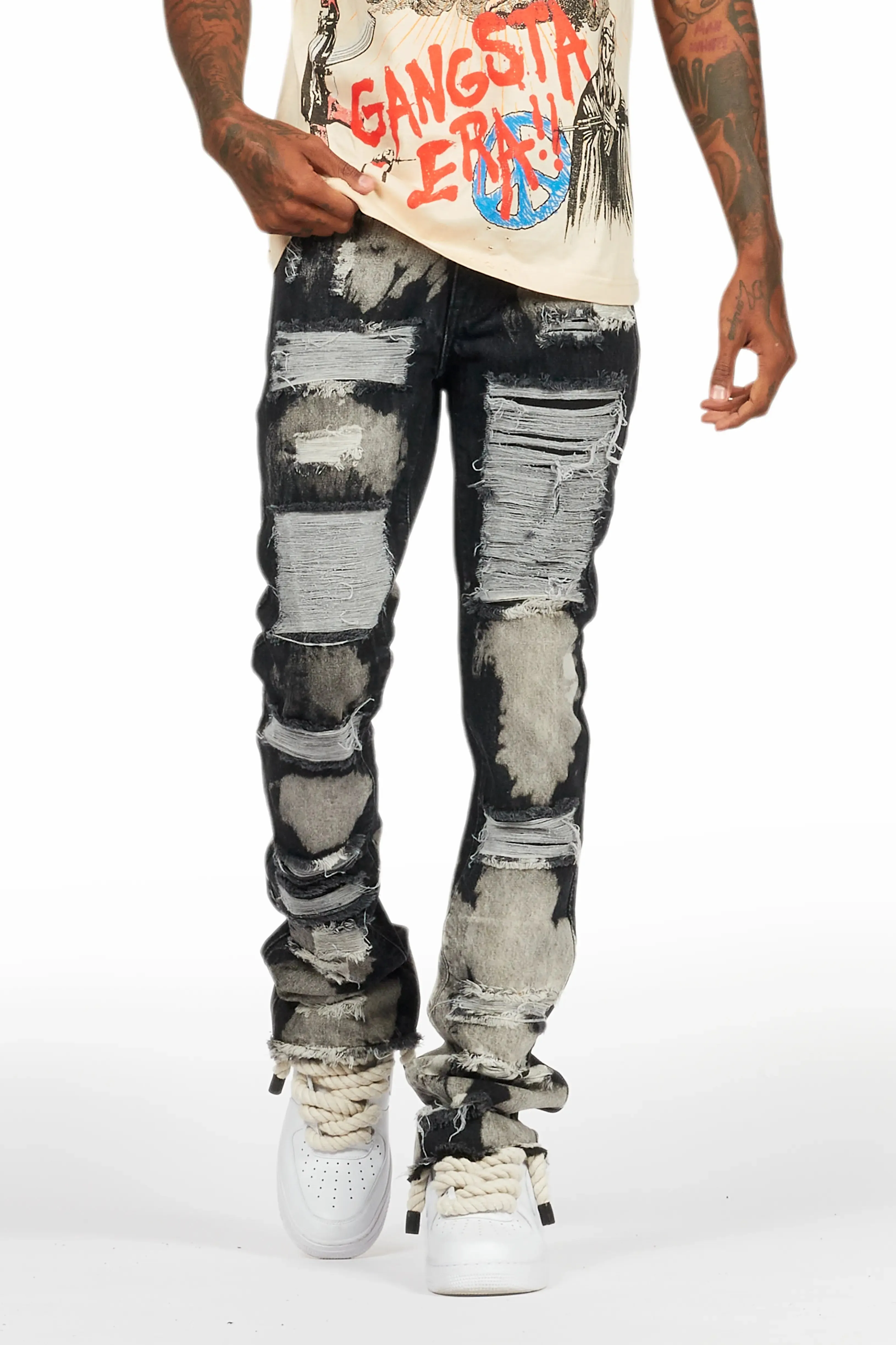 Stig Black Bleach Stacked Flare Jean sold by Rockstar Original