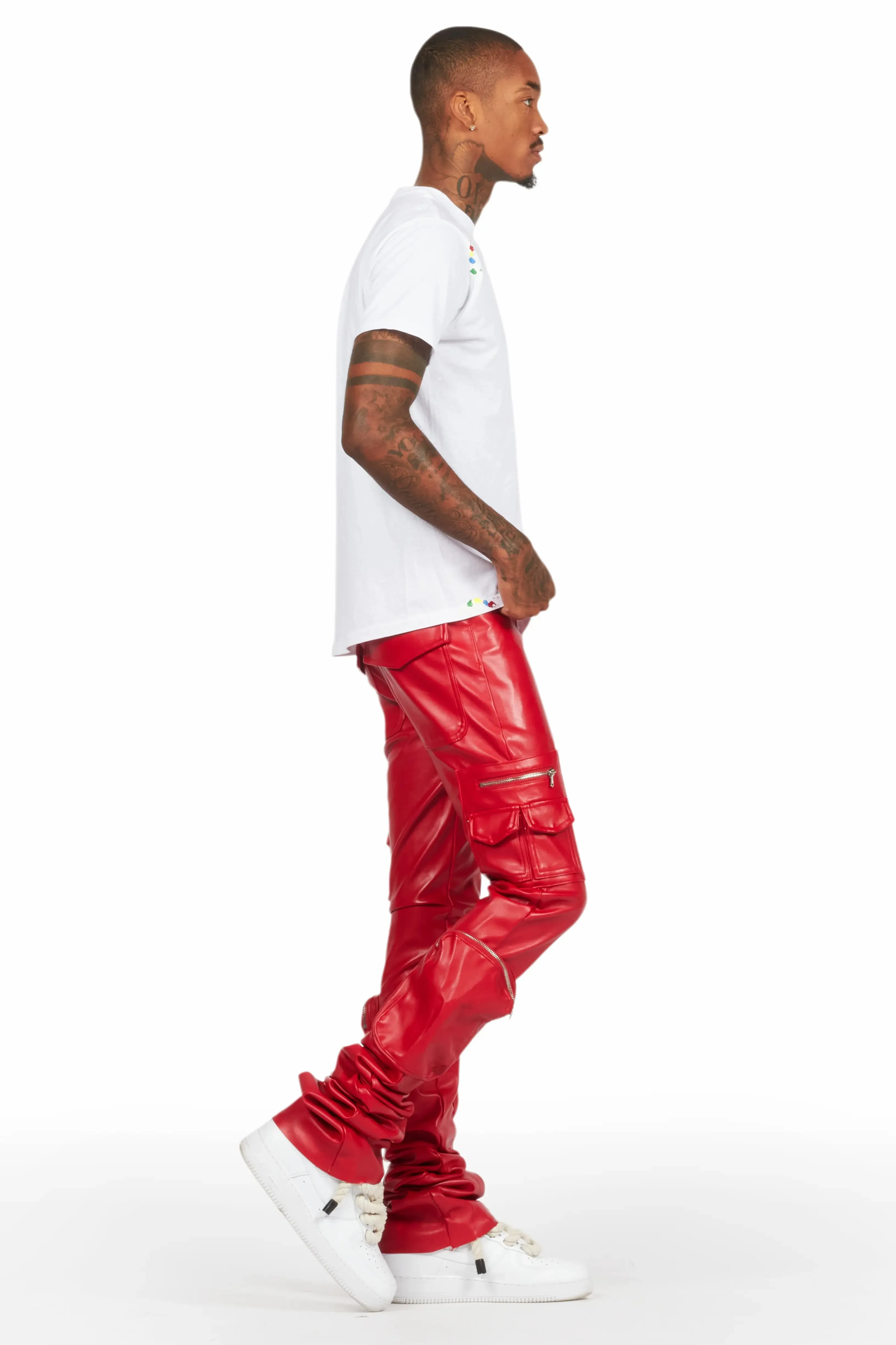 Sutton Red PU Super Stacked Flare Jean sold by Rockstar Original product image thumbnail 4
