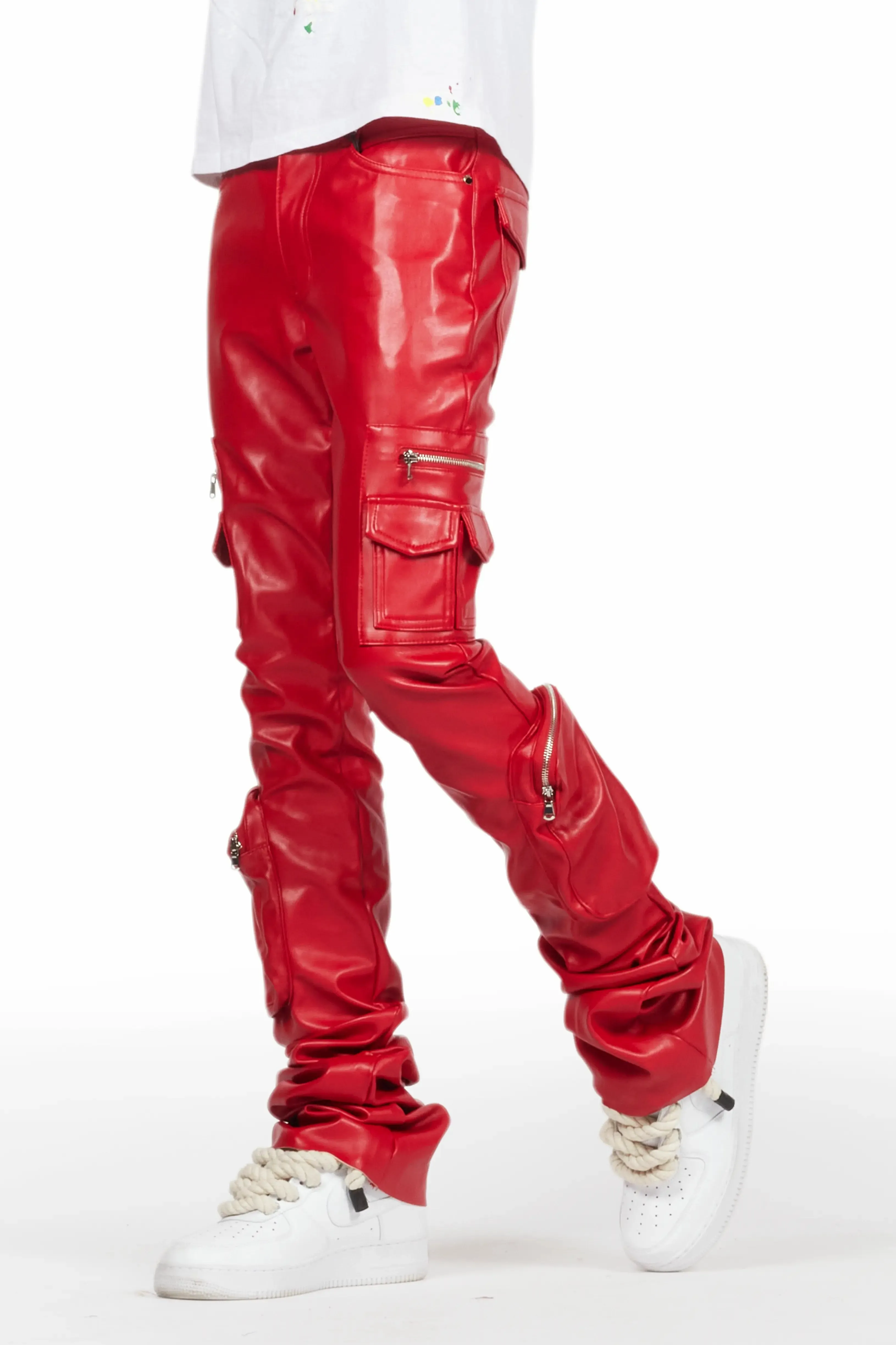 Sutton Red PU Super Stacked Flare Jean sold by Rockstar Original