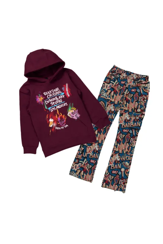 Boys Soweto Maroon Hoodie/Stack Flare Jean Set sold by Rockstar Original