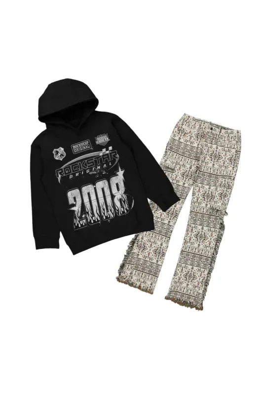 Boys Amos Black Hoodie/Stacked Flare Jean Set sold by Rockstar Original