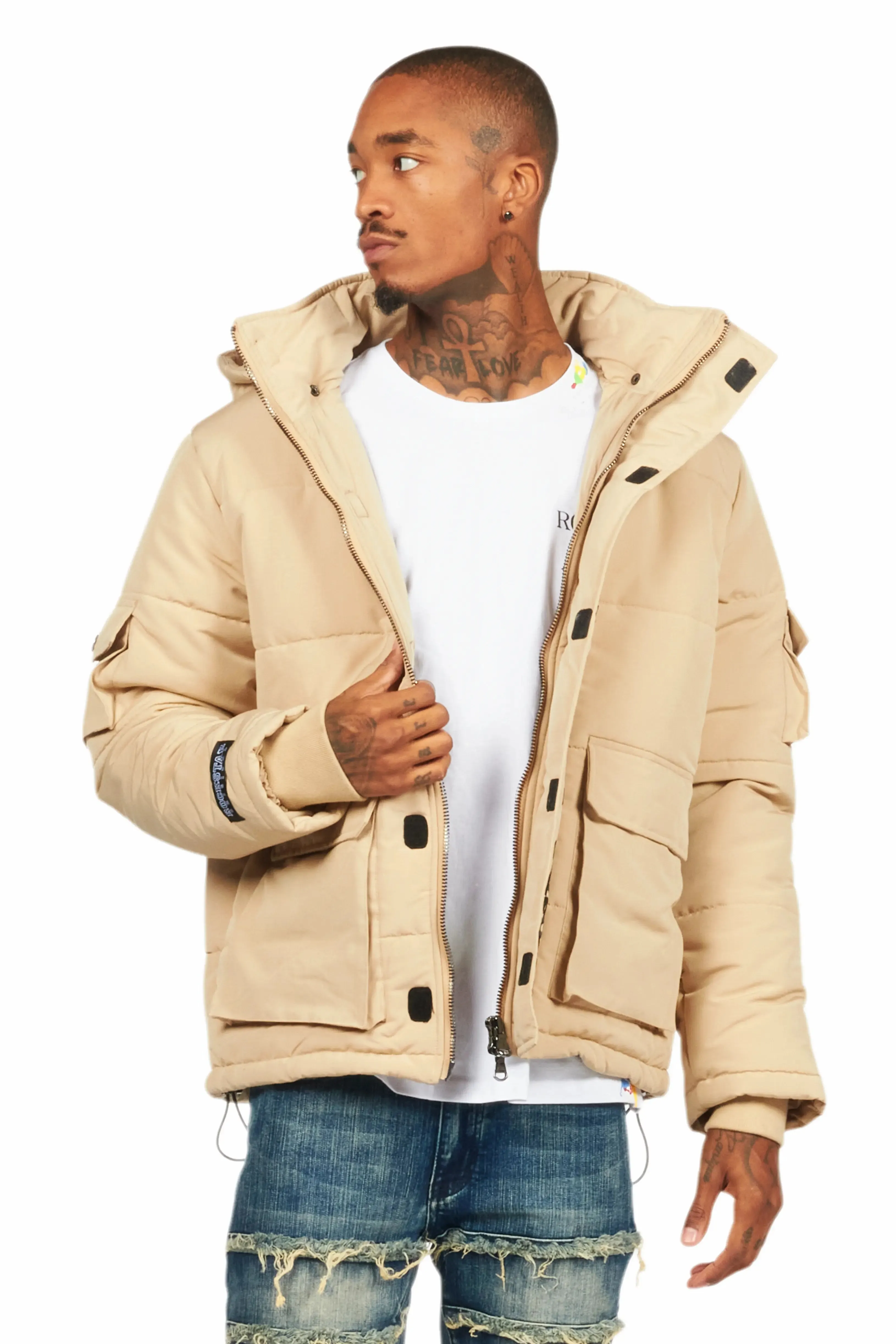 Adley Beige Utility Puffer Jacket sold by Rockstar Original product image thumbnail 2