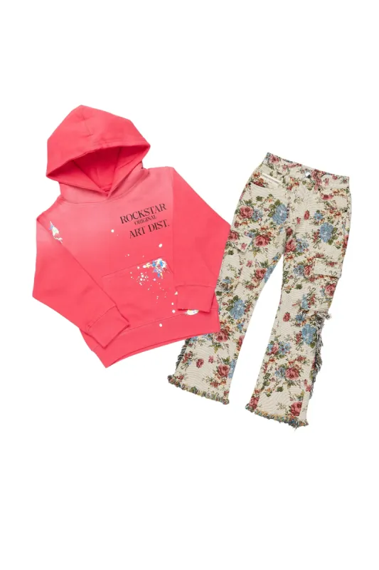 Girls Ryla Fuchsia Hoodie/Stacked Flare Jean Set sold by Rockstar Original