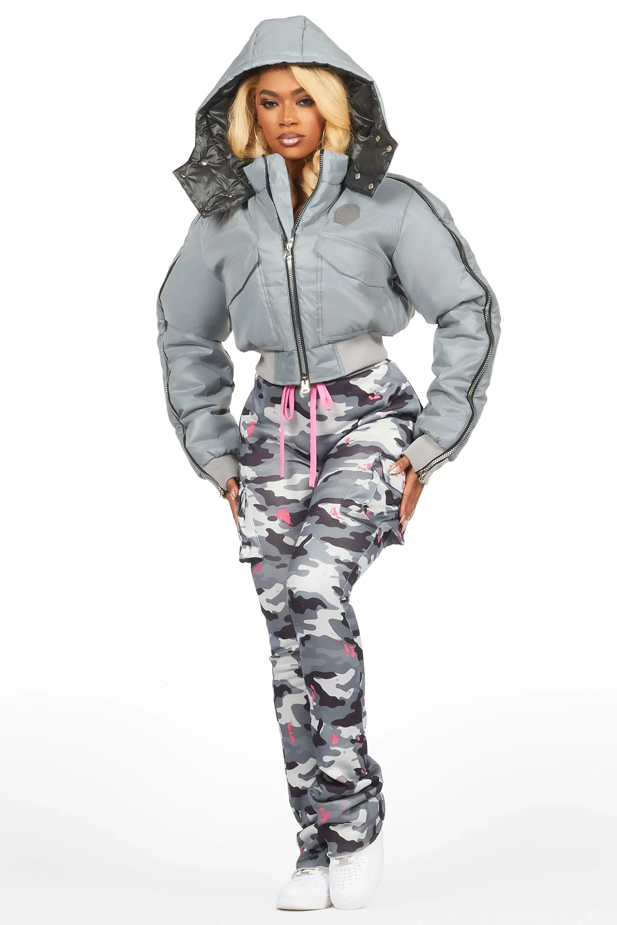 Kamryn Silver Reflective Crop Puffer Jacket sold by Rockstar Original product image thumbnail 3