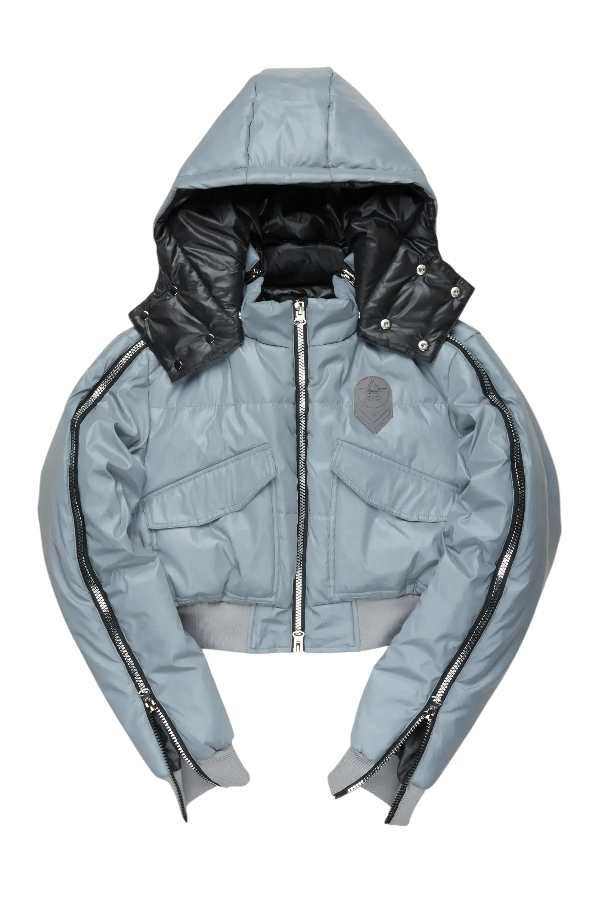 Kamryn Silver Reflective Crop Puffer Jacket sold by Rockstar Original