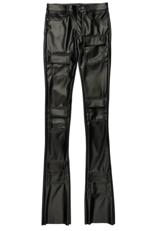 Petrus Black PU Stacked Flare Leather Jean sold by Rockstar Original