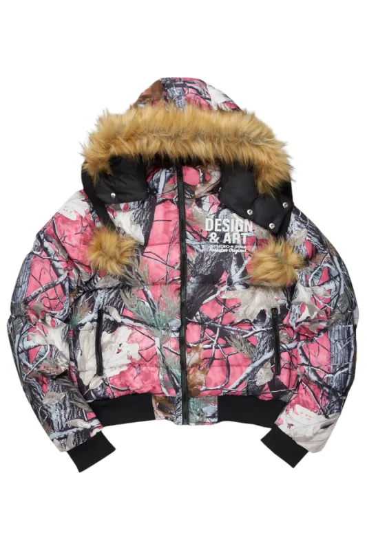 Benita Pink Tree Camo Puffer Jacket sold by Rockstar Original