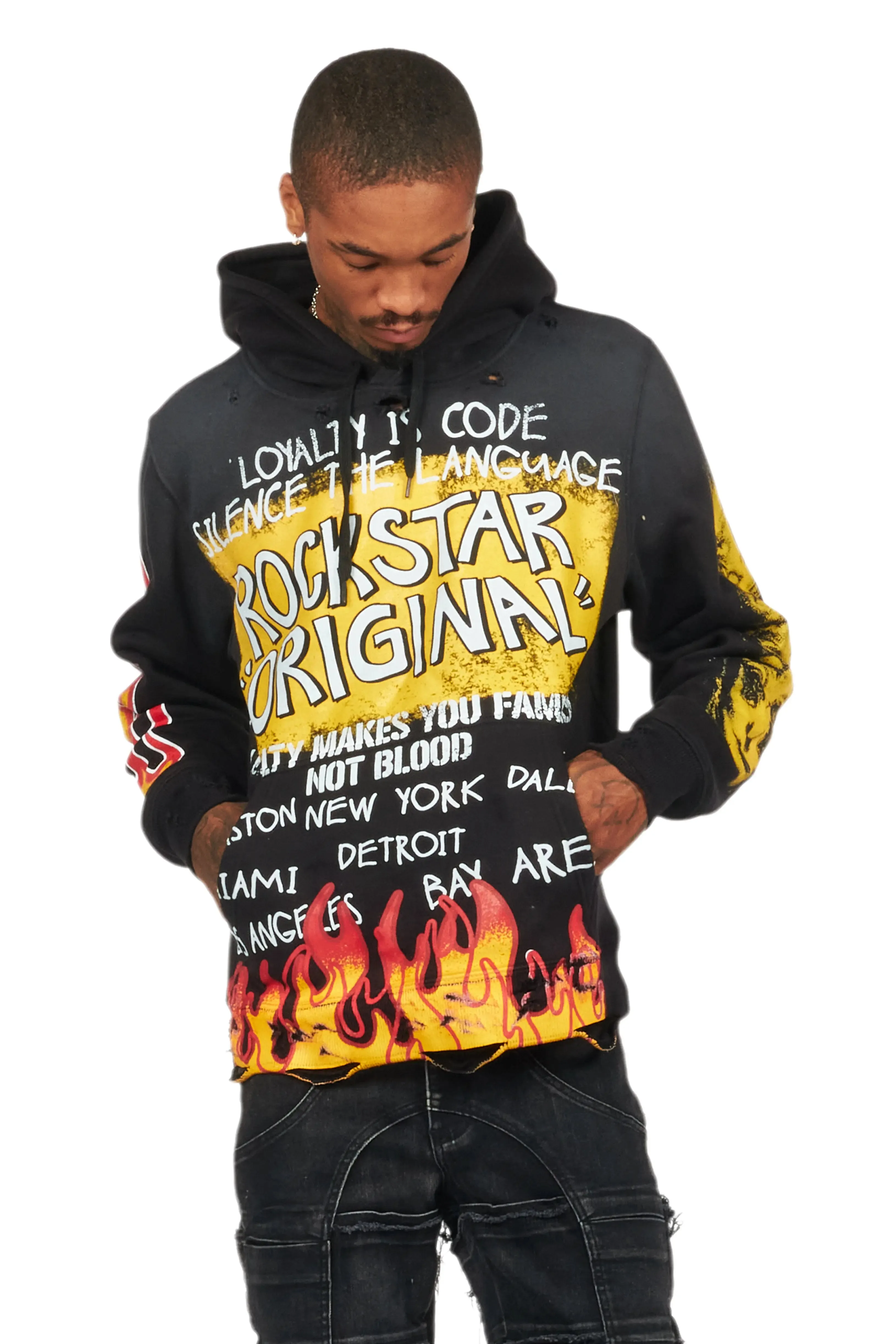 Beno Black/Yellow Distressed Graphic Hoodie sold by Rockstar Original product image thumbnail 3