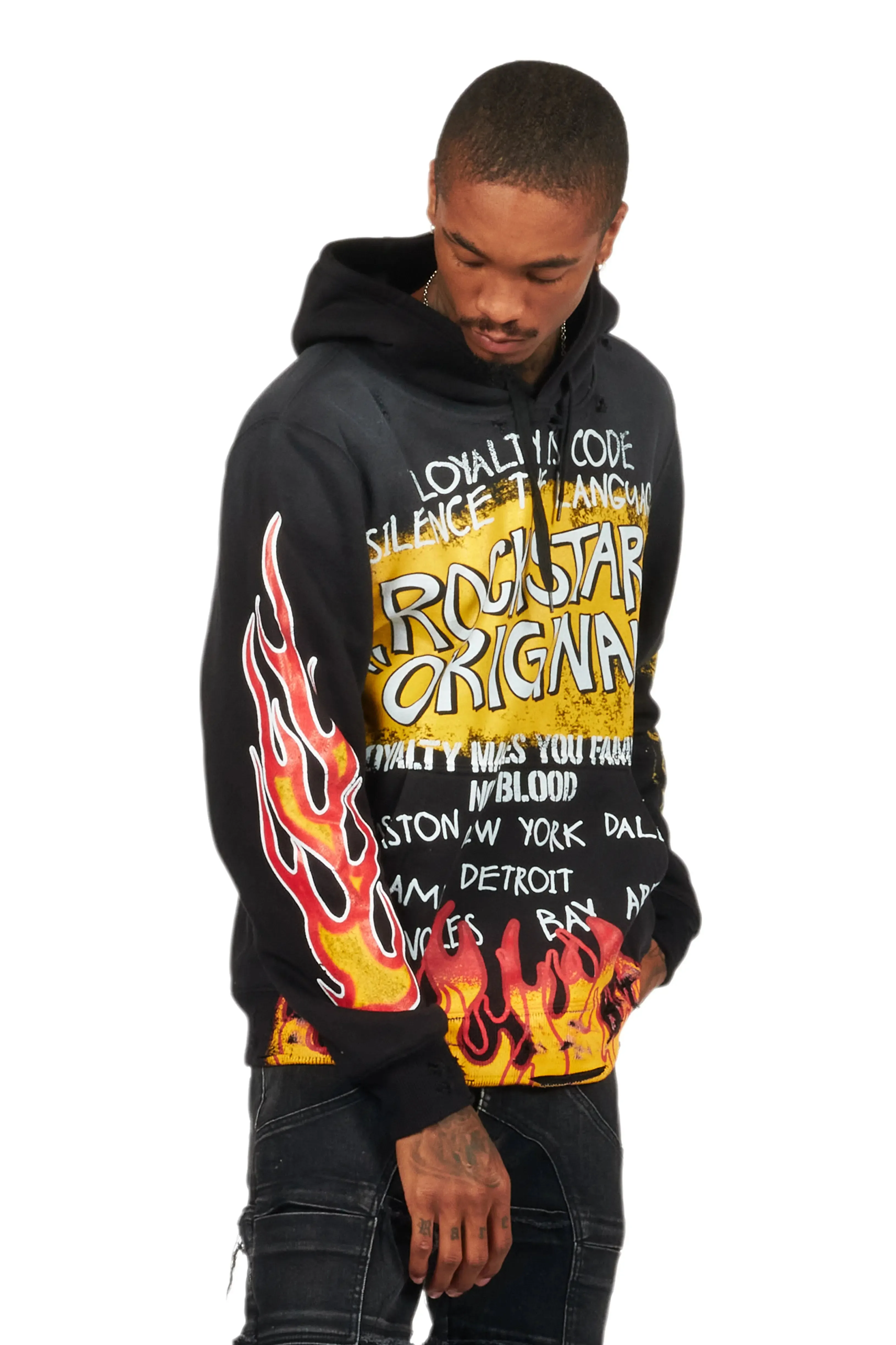 Beno Black/Yellow Distressed Graphic Hoodie sold by Rockstar Original product image thumbnail 4