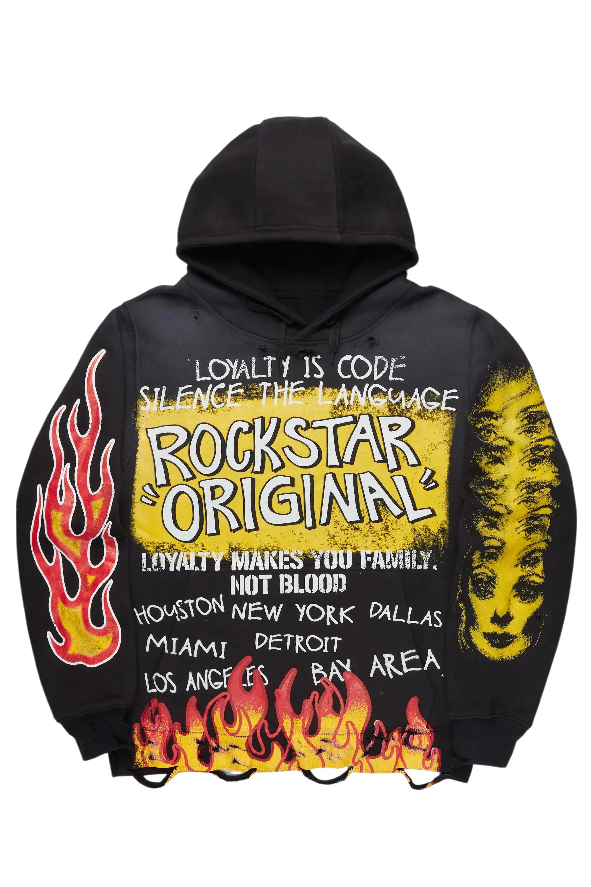 Beno Black/Yellow Distressed Graphic Hoodie sold by Rockstar Original