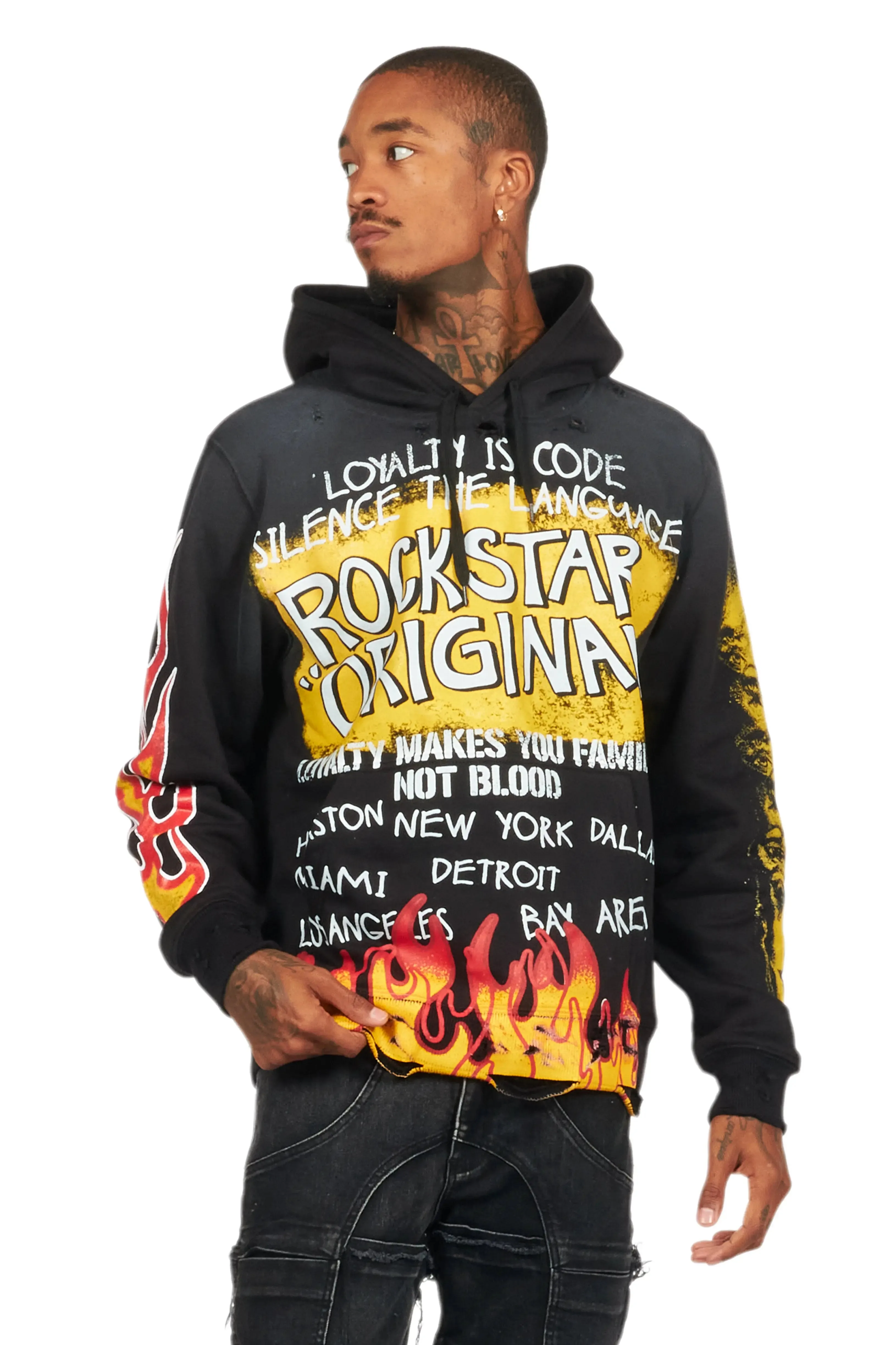 Beno Black/Yellow Distressed Graphic Hoodie sold by Rockstar Original product image thumbnail 2