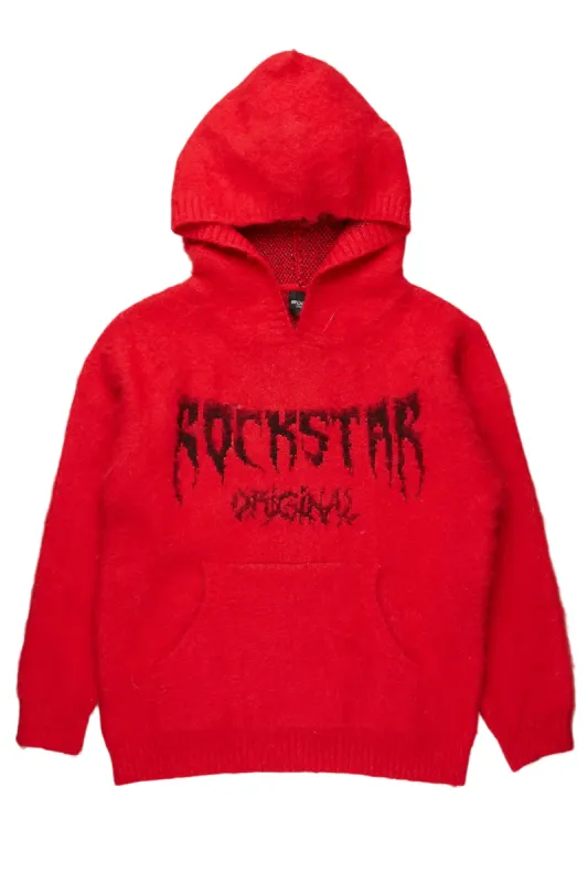 Andros Red Graphic Knitted Mohair Hoodie sold by Rockstar Original