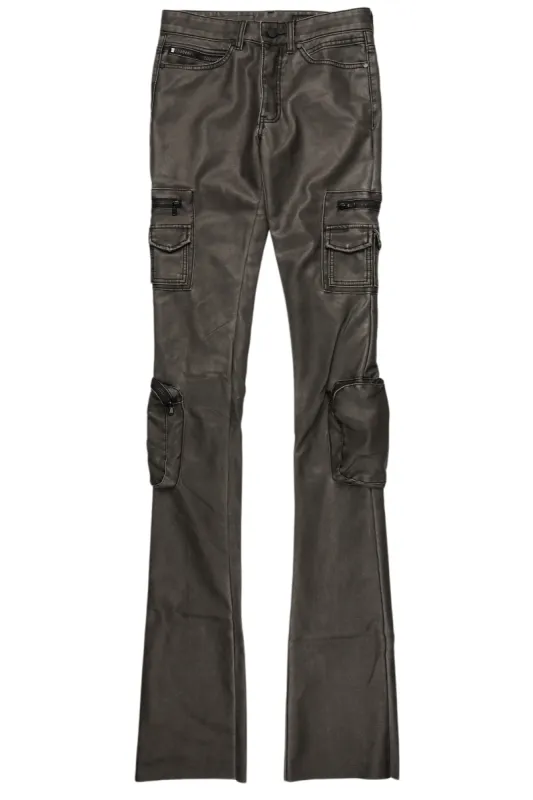 Sutton Distressed Black PU Super Stacked Flare Jean sold by Rockstar Original