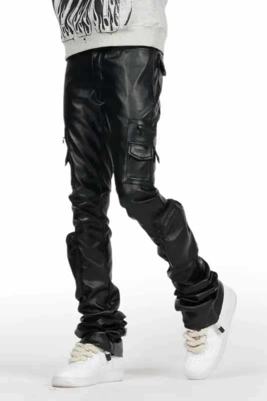 Sutton Jet Black PU Super Stacked Flare Jean sold by Rockstar Original
