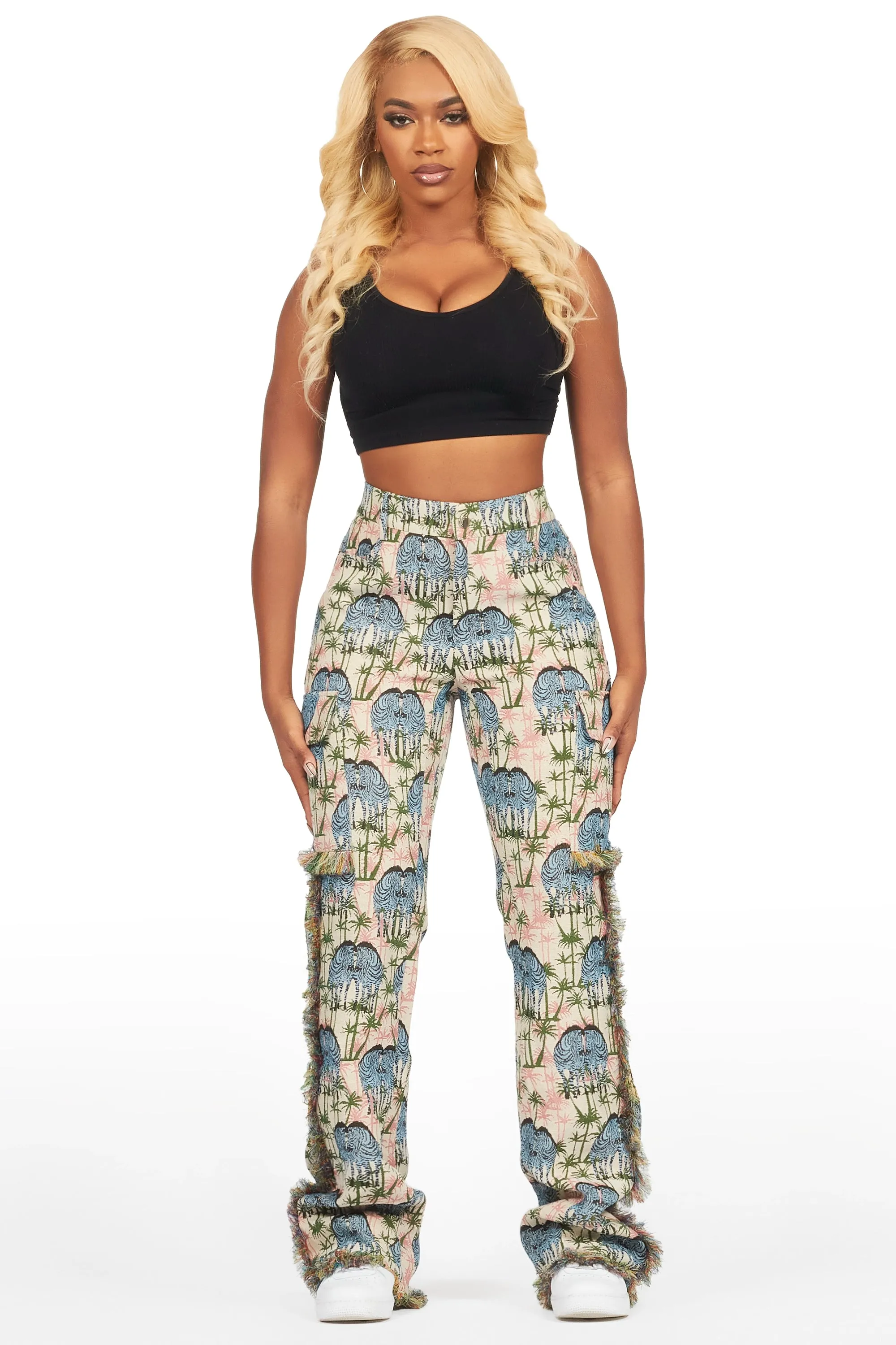 Zeontee Pink Animal Print Cargo Tapestry Stacked Pant sold by Rockstar Original product image thumbnail 2