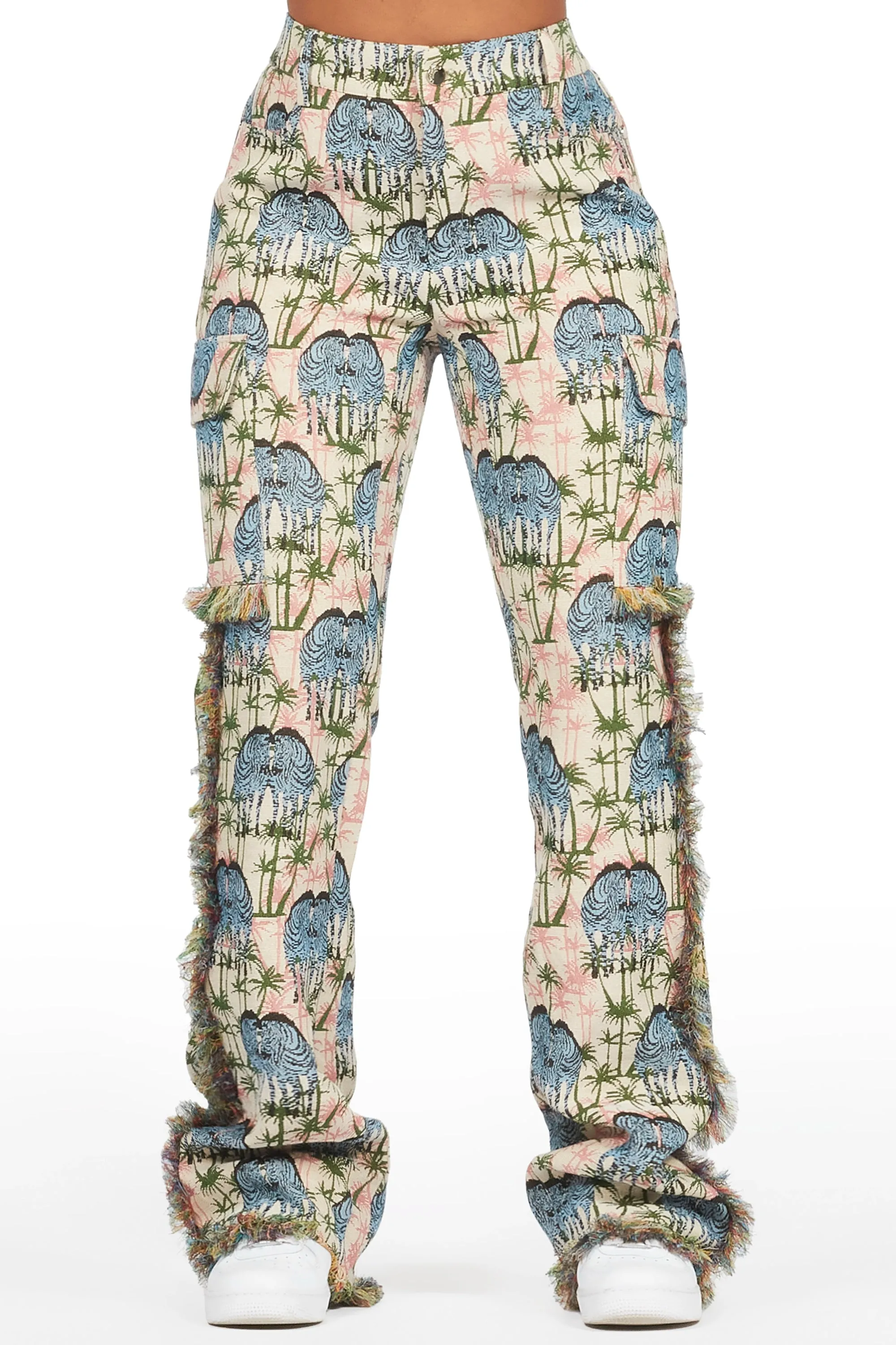 Zeontee Pink Animal Print Cargo Tapestry Stacked Pant sold by Rockstar Original