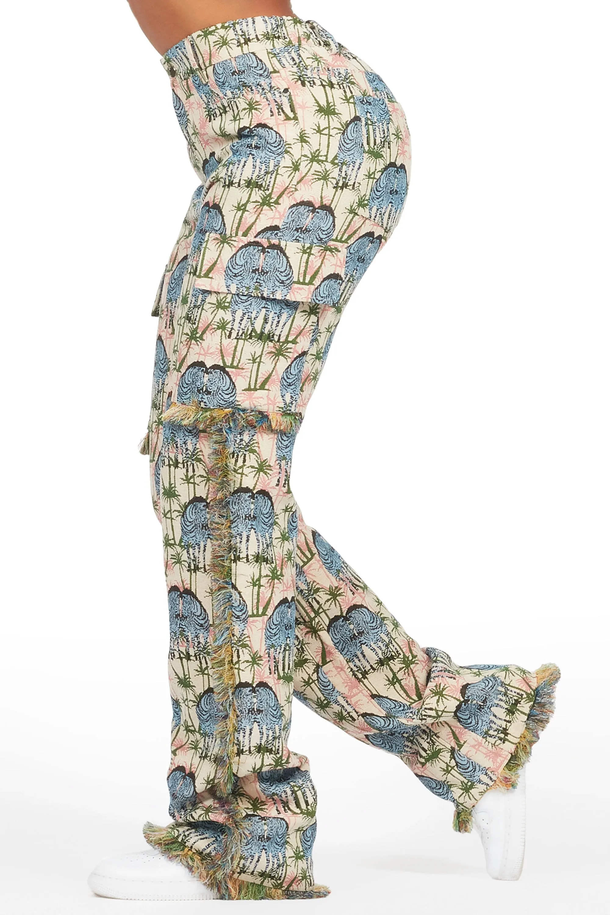 Zeontee Pink Animal Print Cargo Tapestry Stacked Pant sold by Rockstar Original product image thumbnail 3