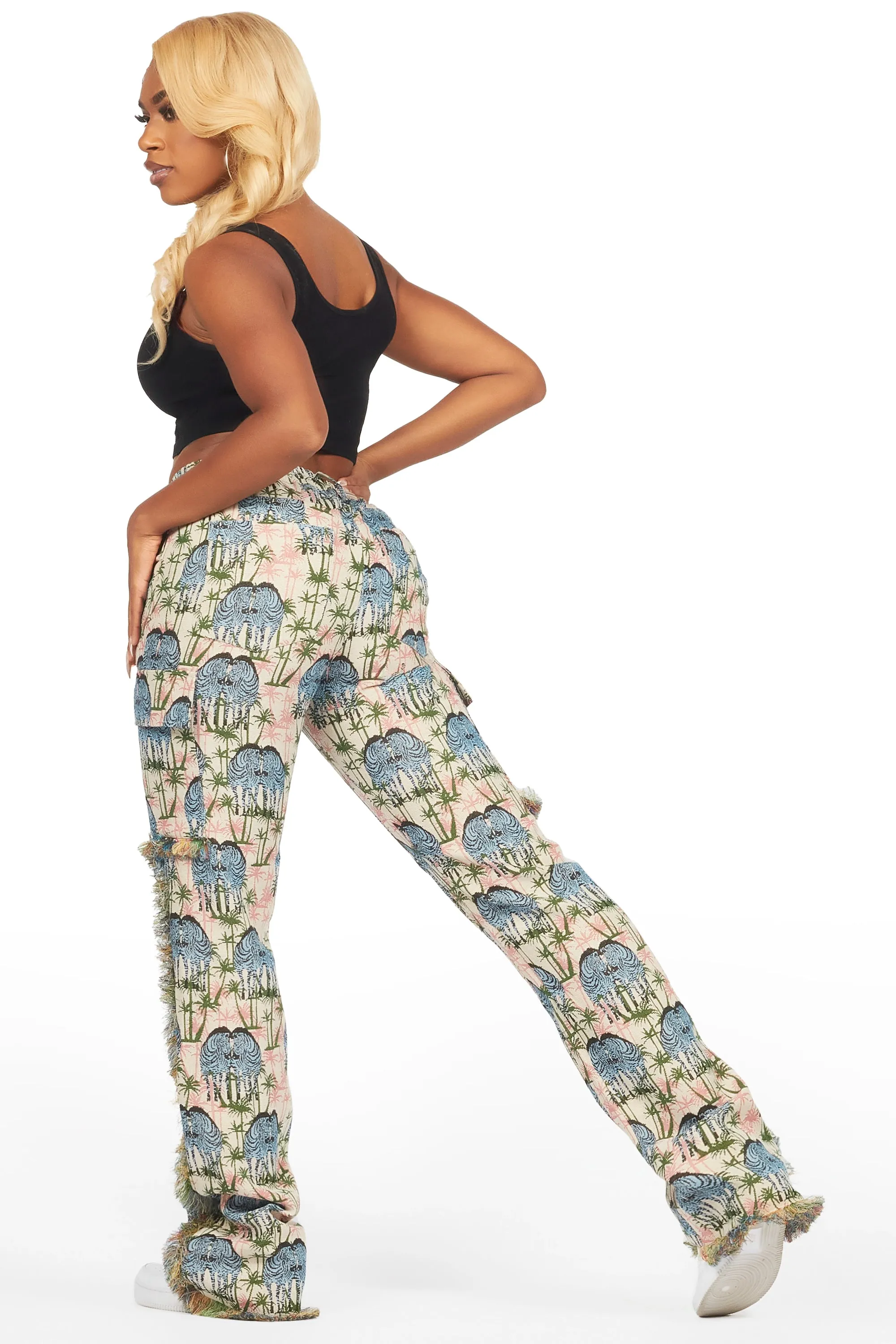 Zeontee Pink Animal Print Cargo Tapestry Stacked Pant sold by Rockstar Original product image thumbnail 5