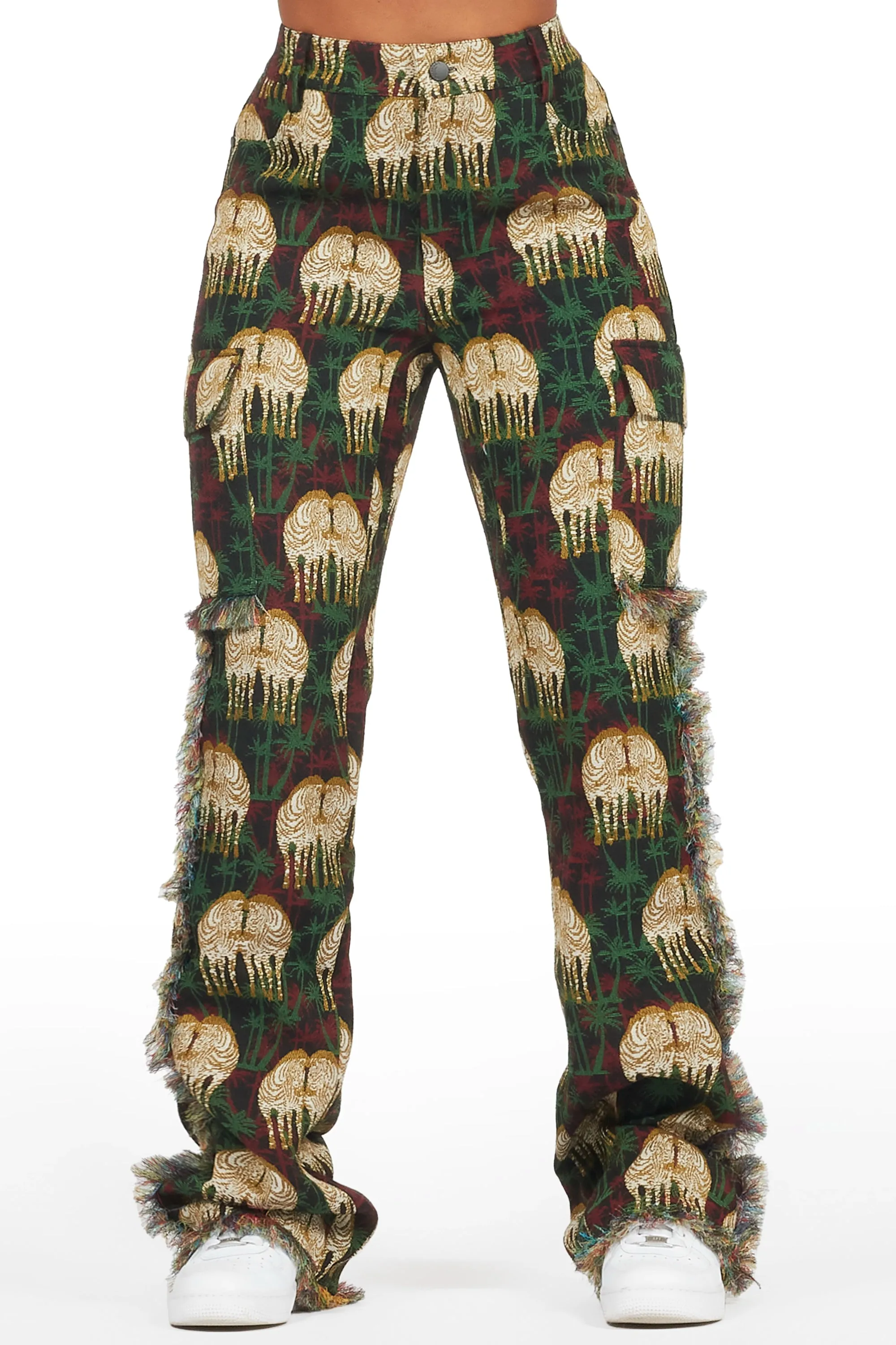 Zeontee Black Animal Print Cargo Tapestry Stacked Pant sold by Rockstar Original