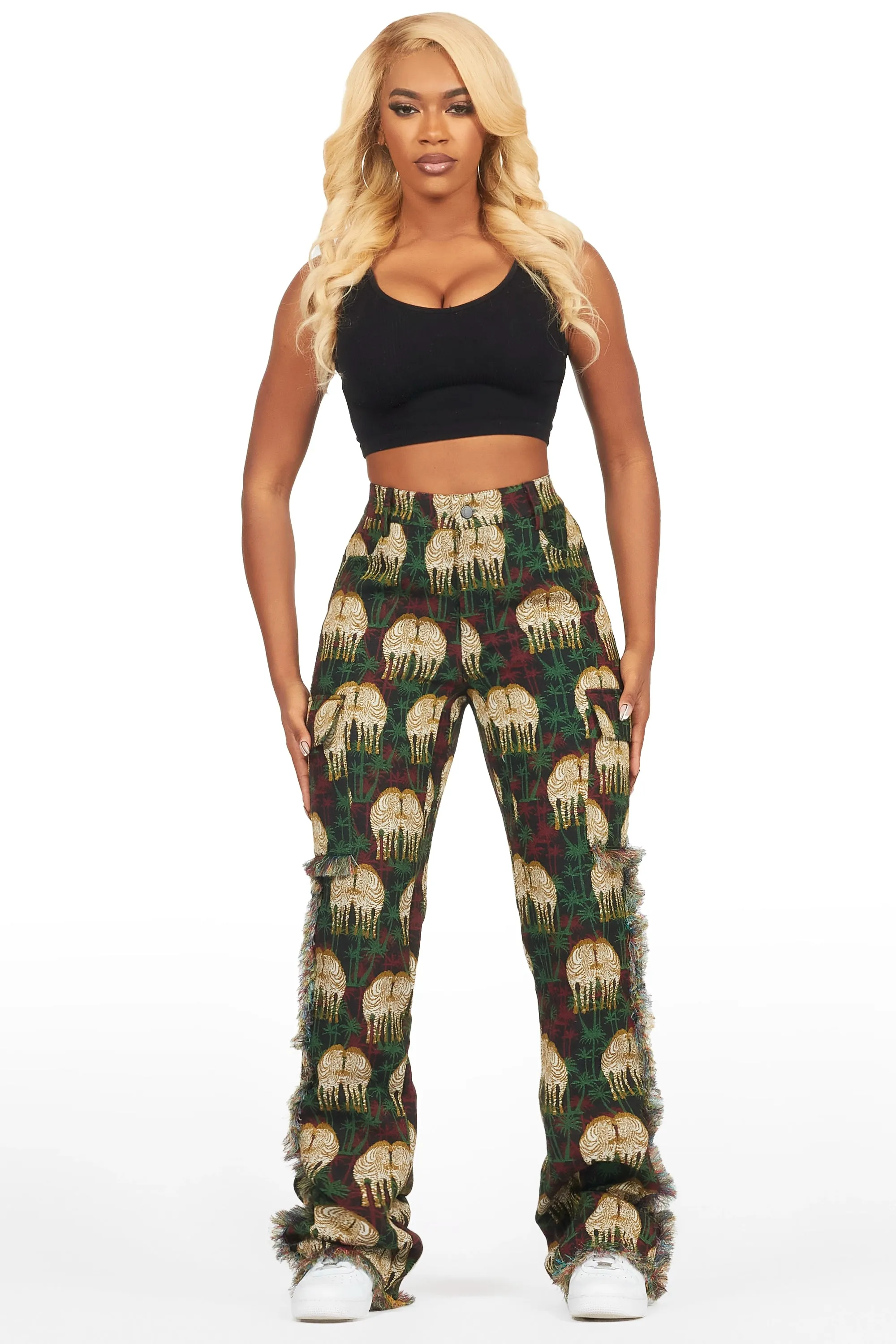 Zeontee Black Animal Print Cargo Tapestry Stacked Pant sold by Rockstar Original product image thumbnail 2