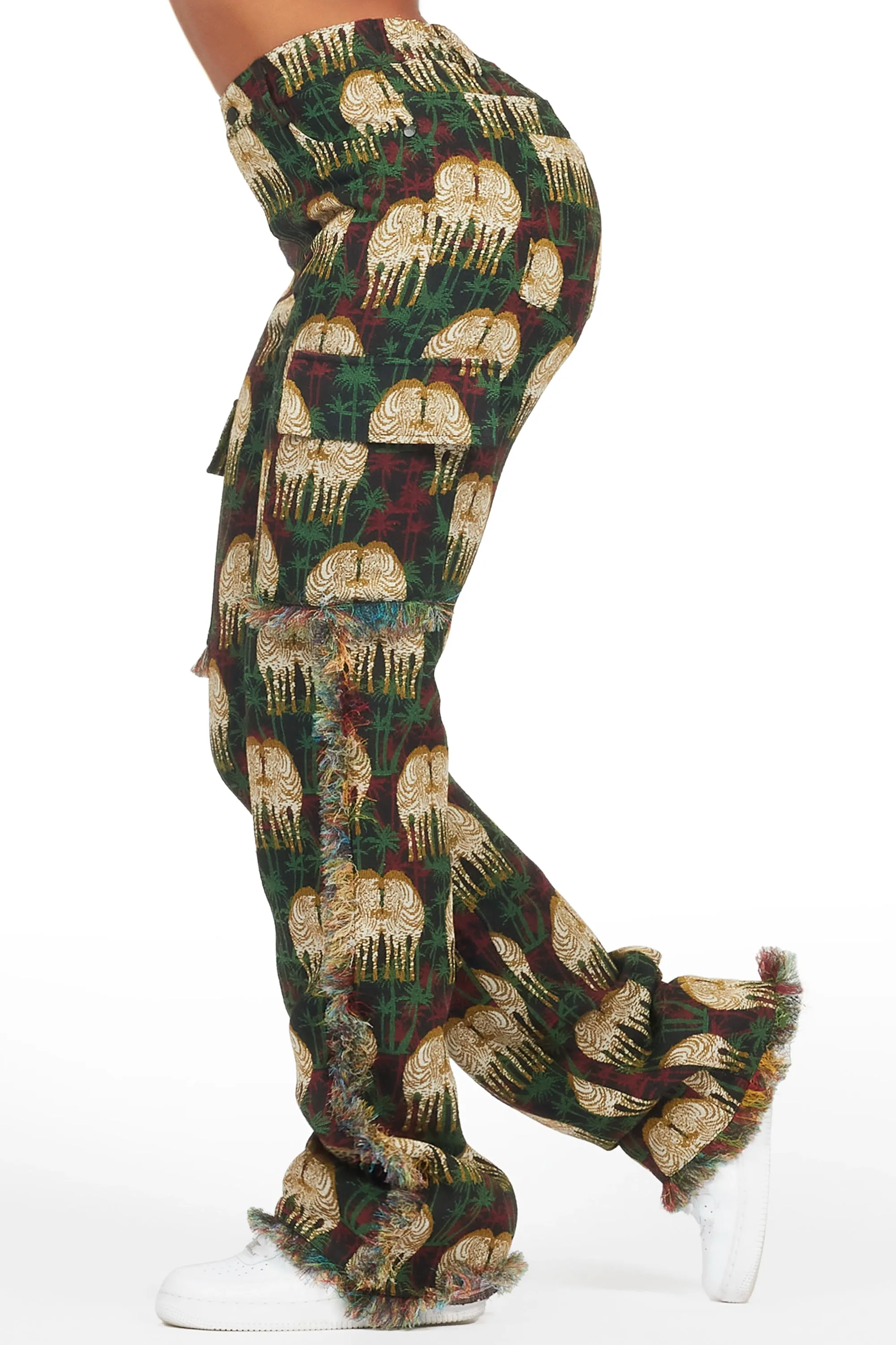 Zeontee Black Animal Print Cargo Tapestry Stacked Pant sold by Rockstar Original product image thumbnail 3