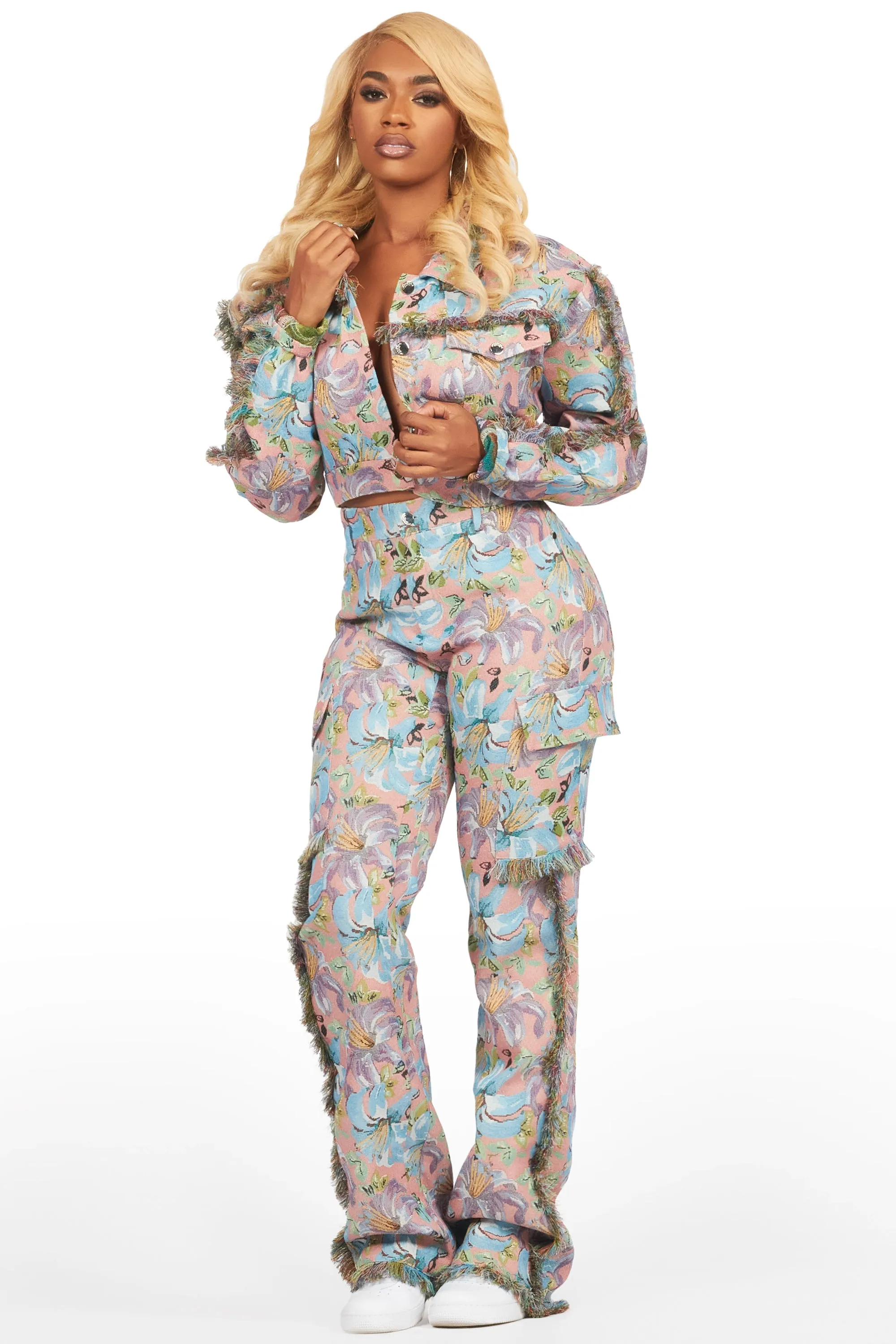 Tykima Pink Floral Cargo Tapestry Stacked Pant sold by Rockstar Original product image thumbnail 2