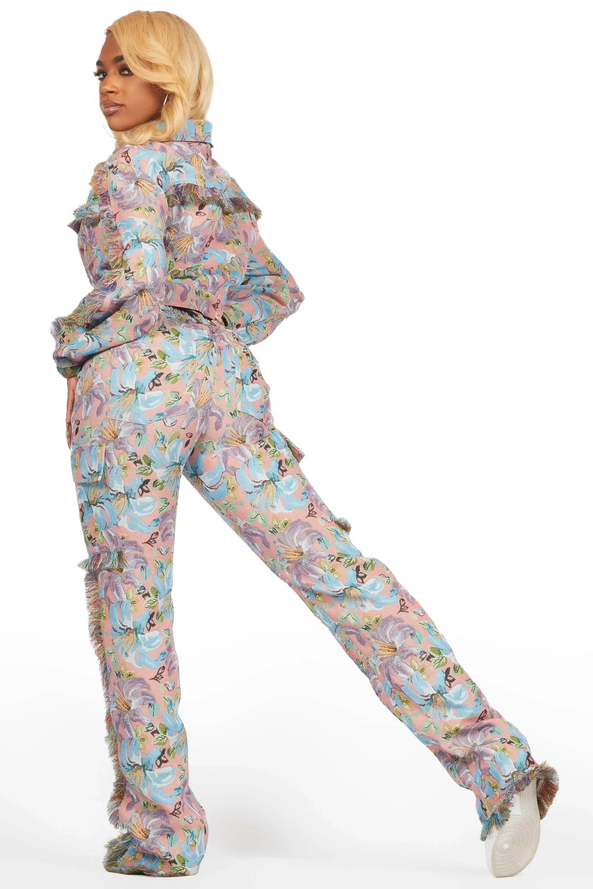 Tykima Pink Floral Cargo Tapestry Stacked Pant sold by Rockstar Original product image thumbnail 4