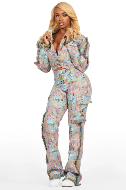 Tykima Pink Floral Cargo Tapestry Stacked Pant sold by Rockstar Original