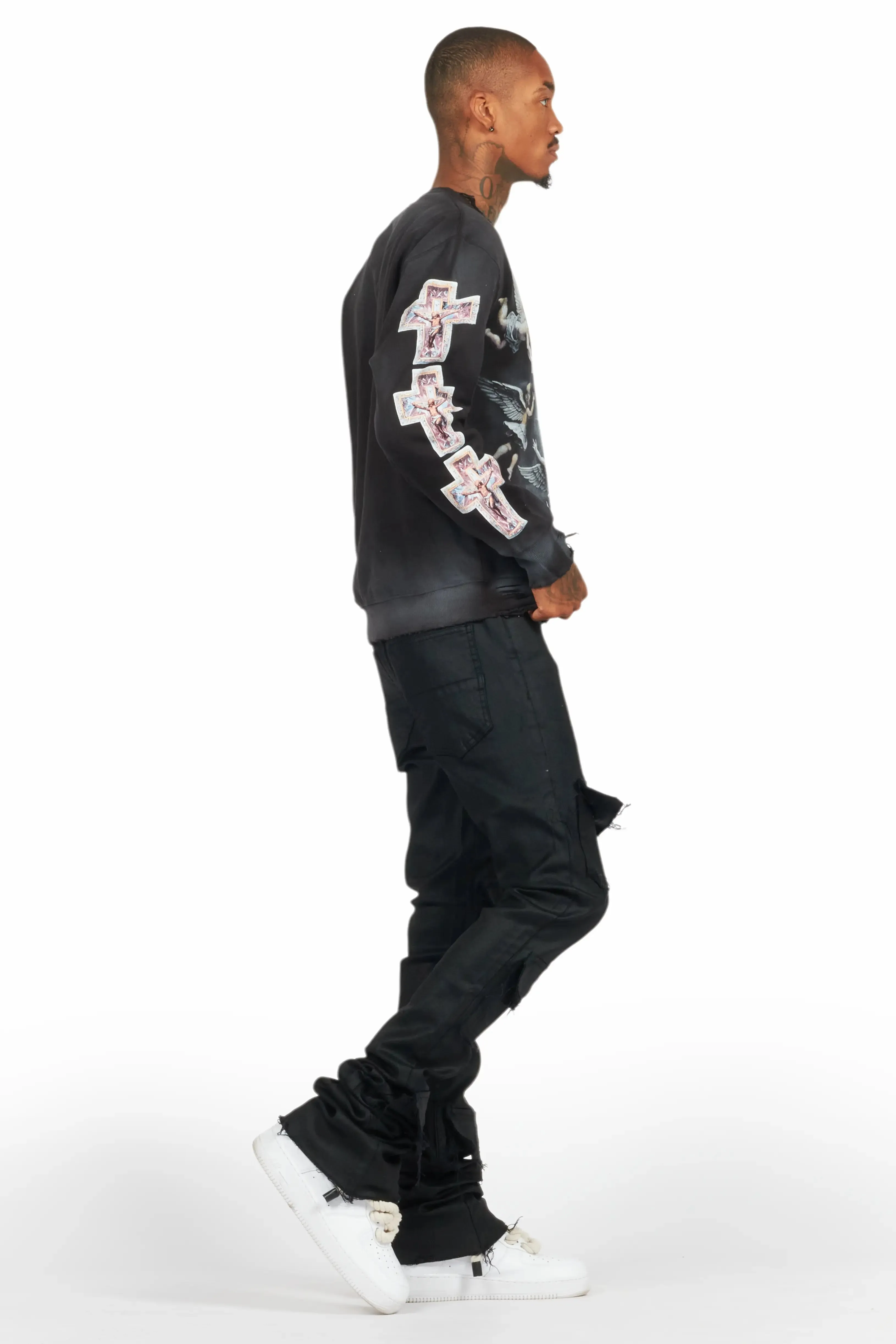 Petrus Black Coated Super Stacked Flare Jean sold by Rockstar Original product image thumbnail 4
