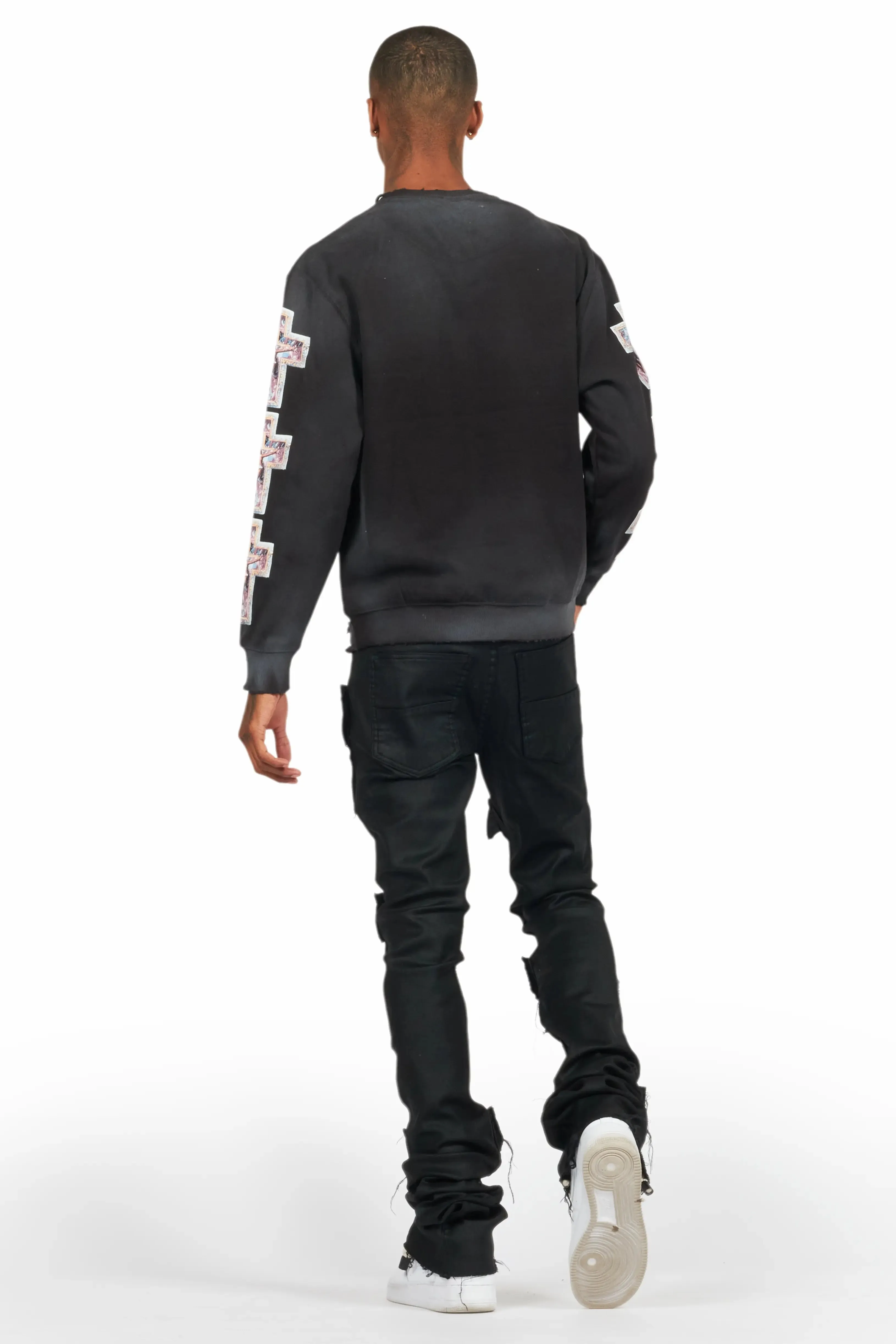 Petrus Black Coated Super Stacked Flare Jean sold by Rockstar Original product image thumbnail 5