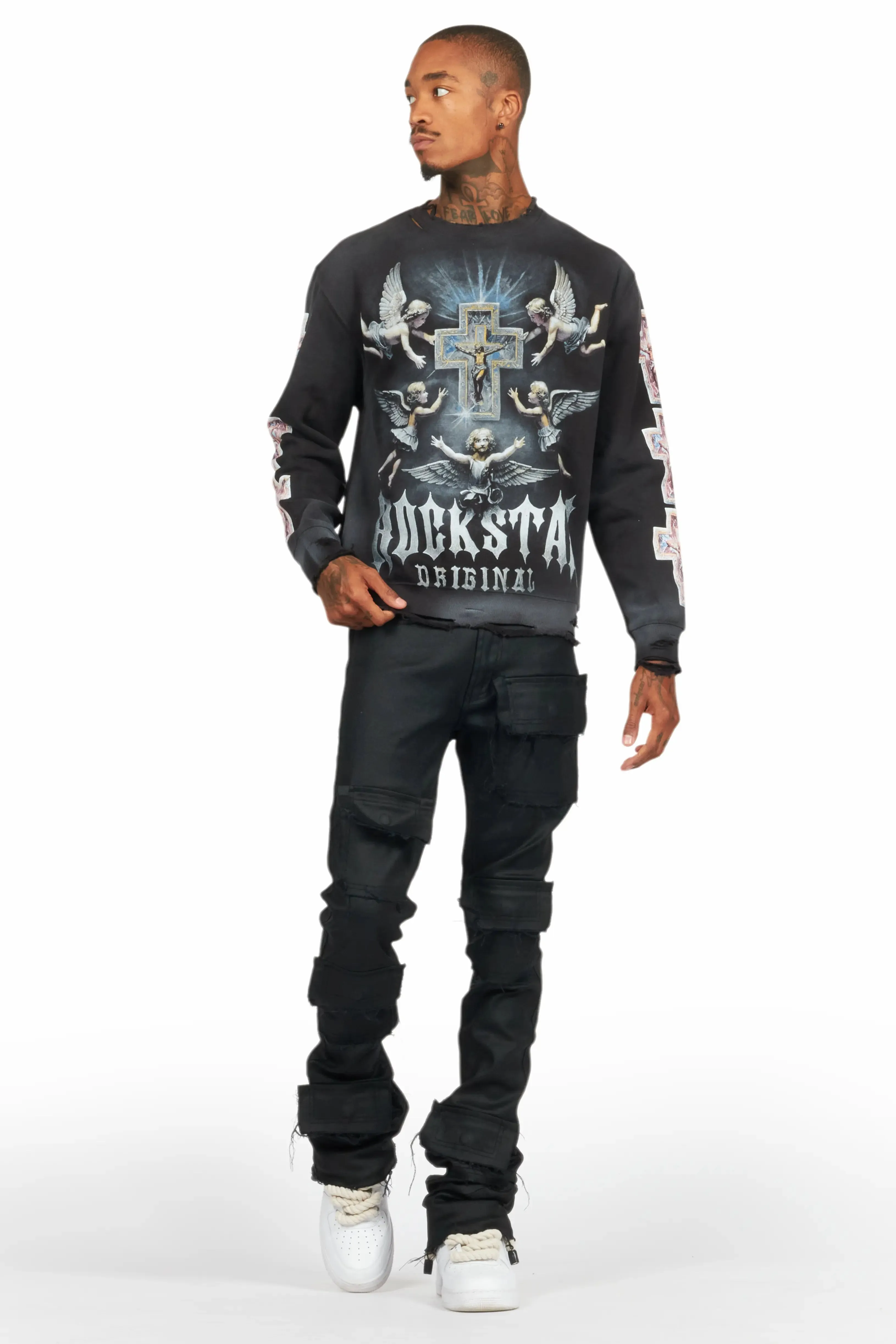 Petrus Black Coated Super Stacked Flare Jean sold by Rockstar Original product image thumbnail 3