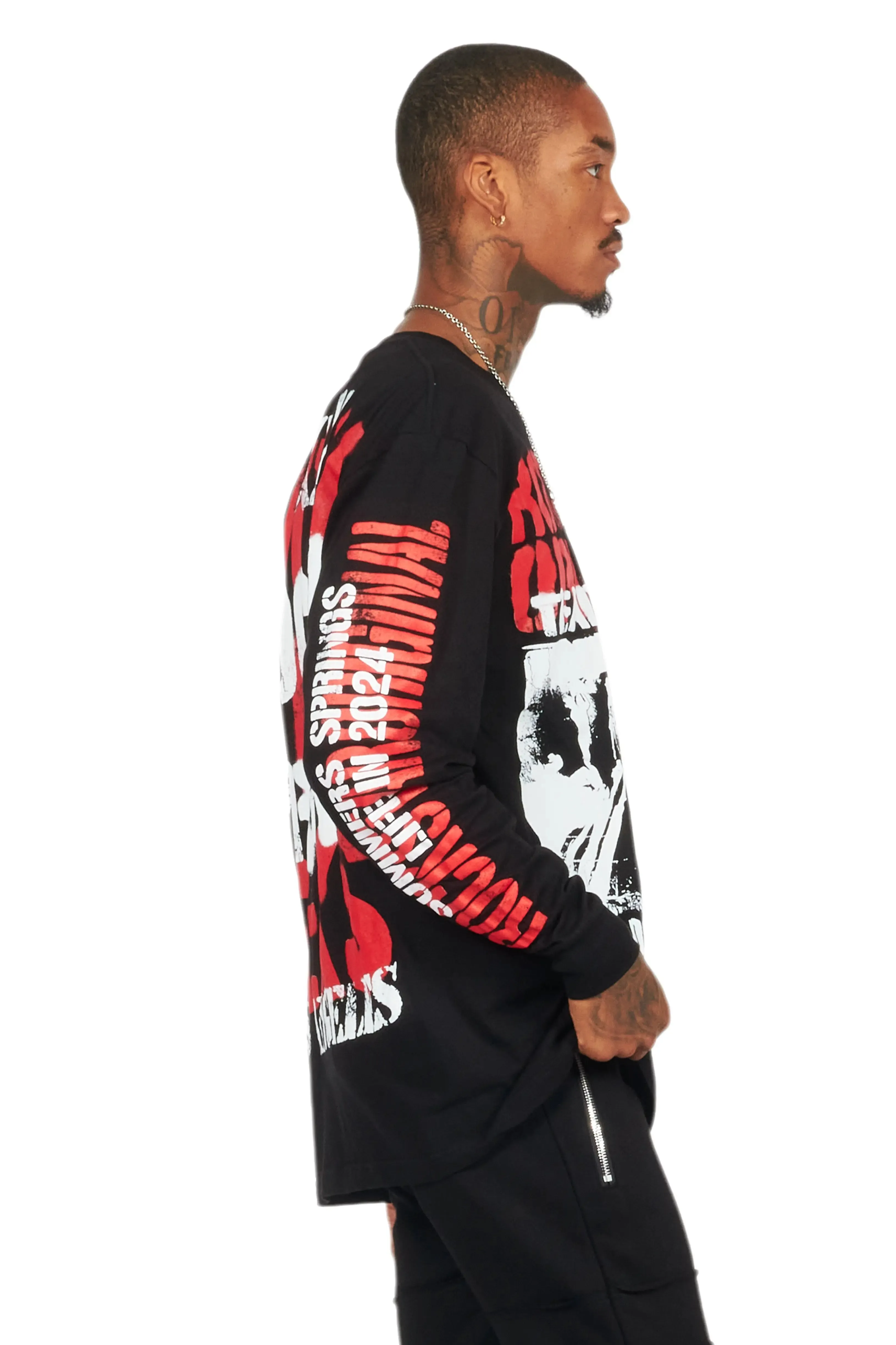 Omer Black Long Sleeve Graphic T-Shirt sold by Rockstar Original product image thumbnail 3