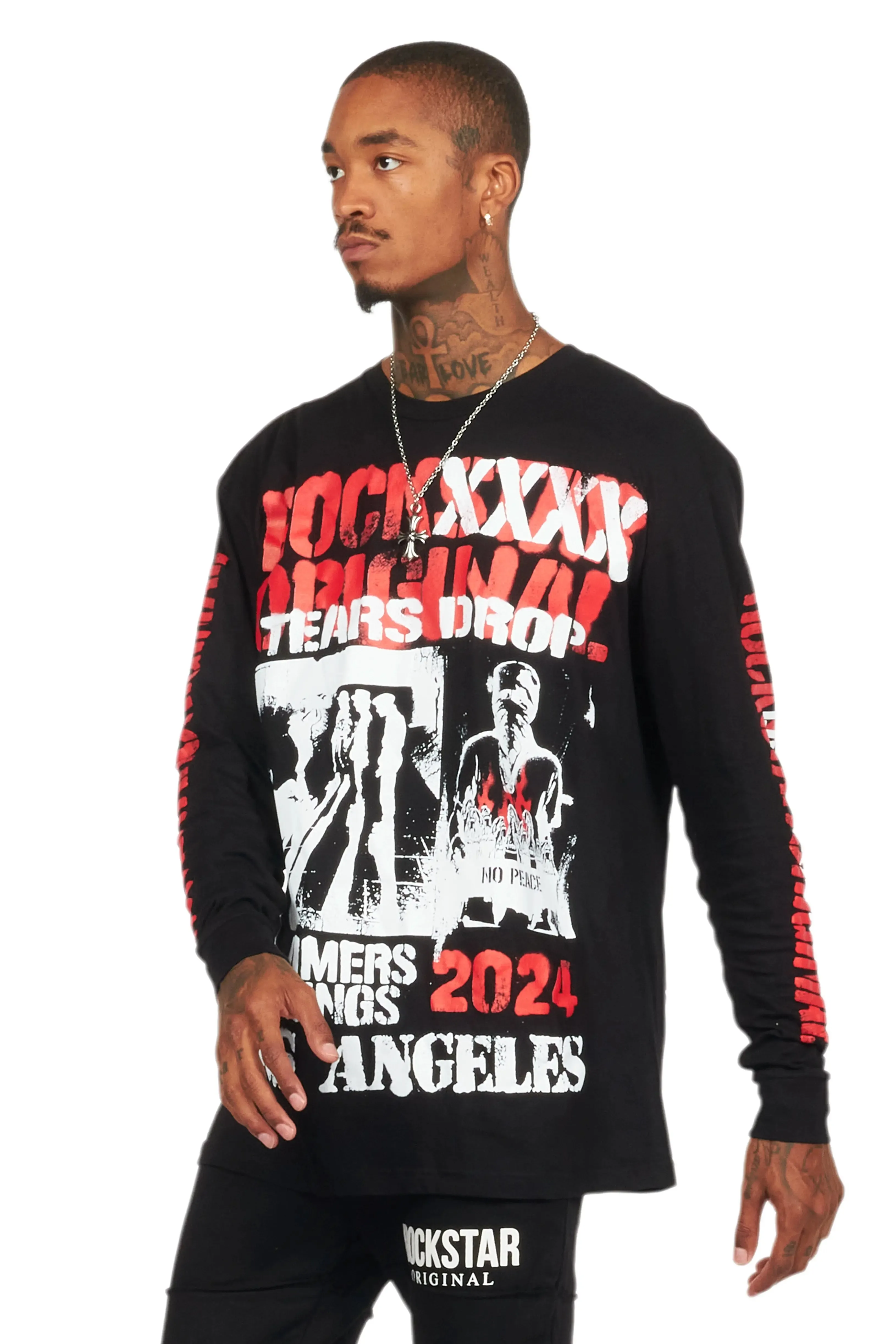 Omer Black Long Sleeve Graphic T-Shirt sold by Rockstar Original product image thumbnail 5