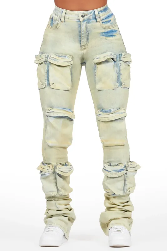 Alliyah Tinted Dirty Wash Cargo Super Stacked Jean sold by Rockstar Original