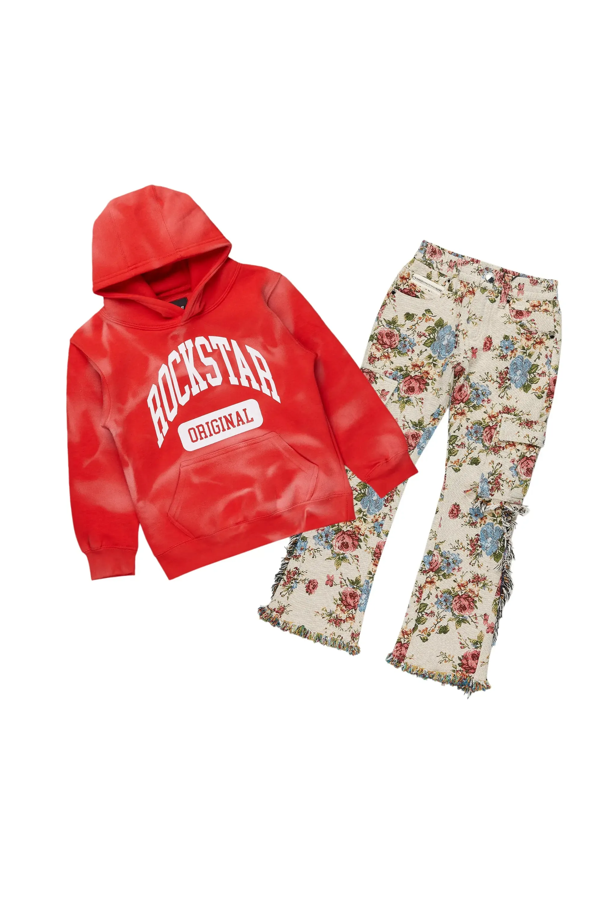 Boys Rhode Red Hoodie/Stacked Flare Jean Set sold by Rockstar Original