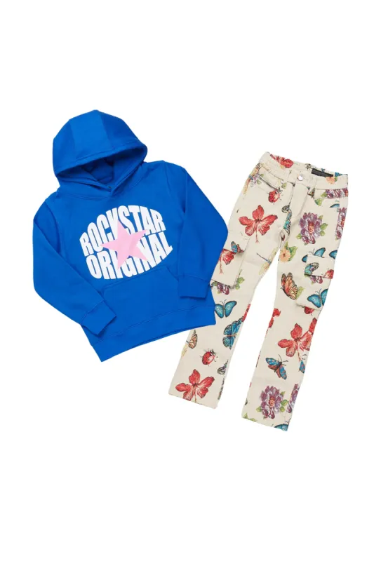 Girls Maeve Royal Blue Hoodie/Stacked Flare Jean Set sold by Rockstar Original