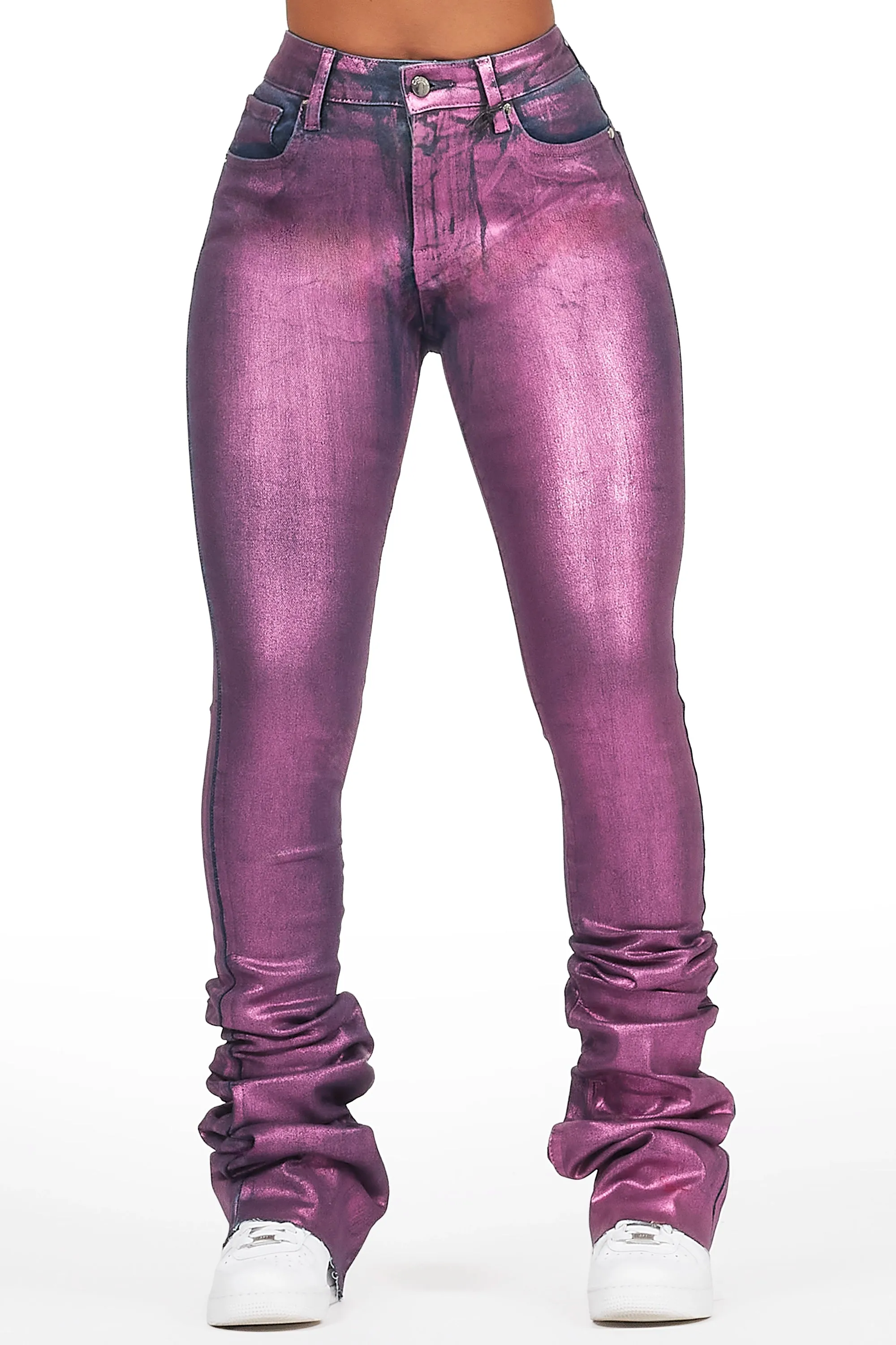 Vittoria Dark Wash/ Pink Foil Super Stacked Jean sold by Rockstar Original