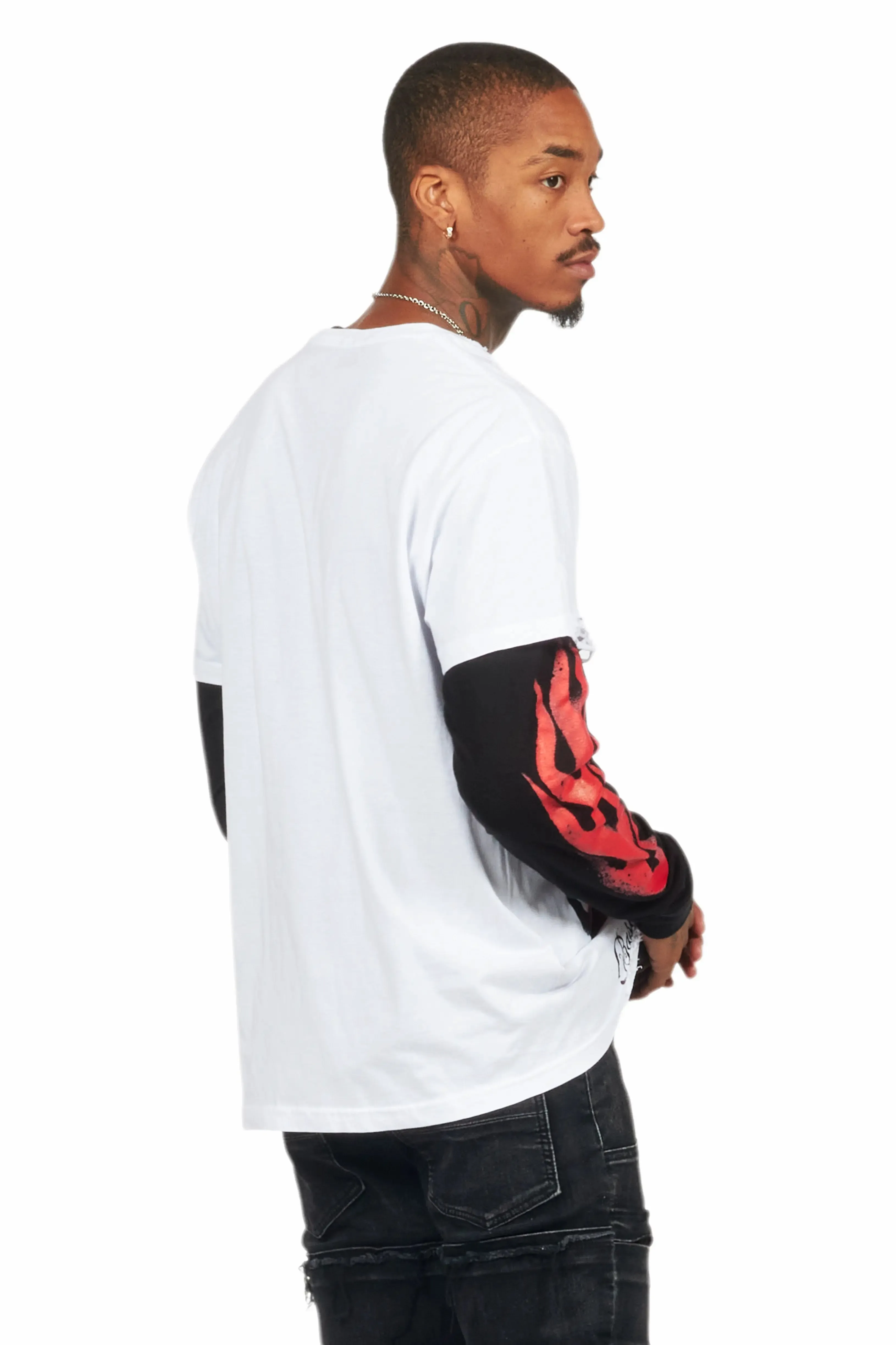 Boaz White/Black Double Layer Long Sleeve Graphic T-Shirt sold by Rockstar Original product image thumbnail 5