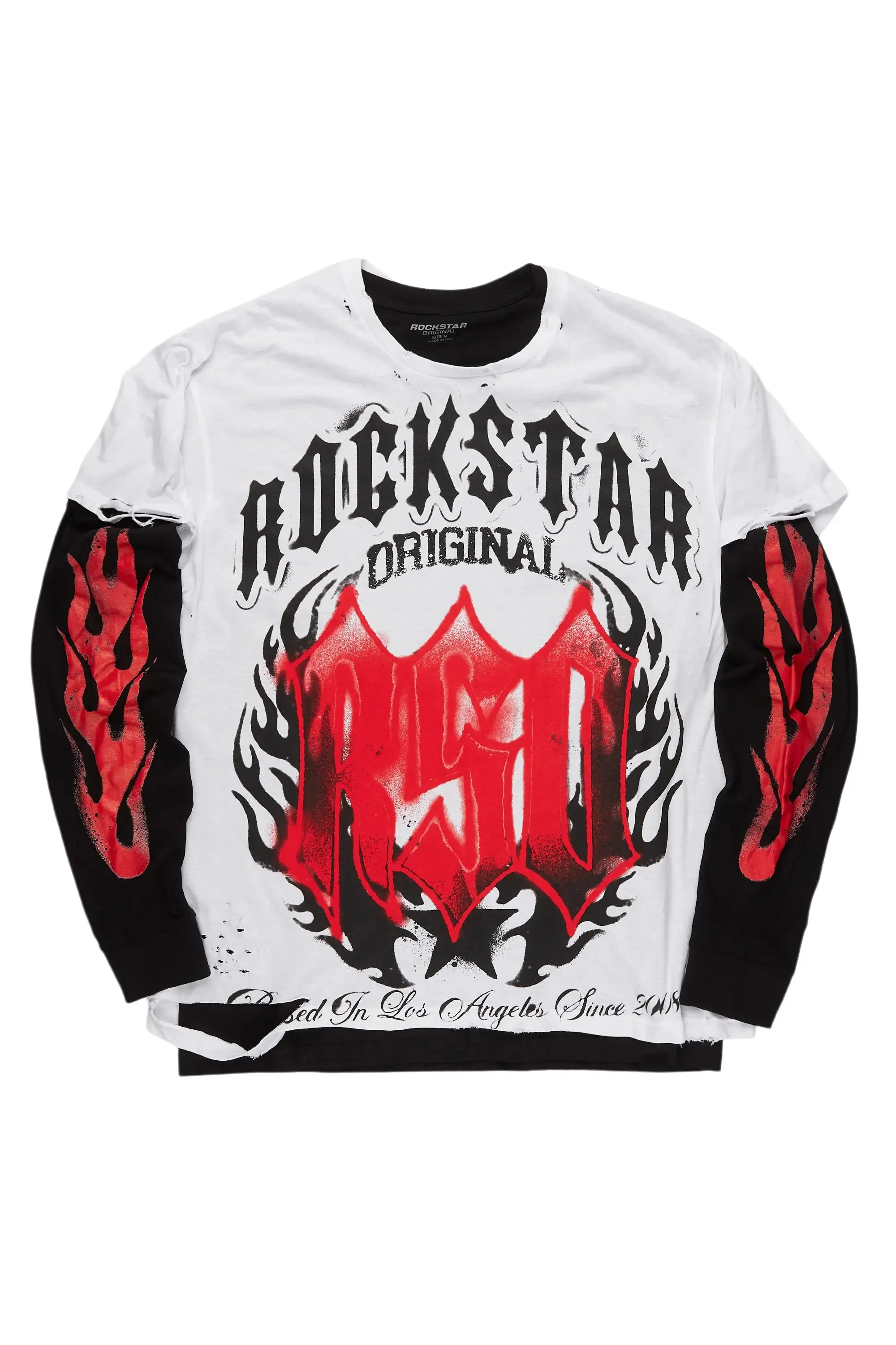 Boaz White/Black Double Layer Long Sleeve Graphic T-Shirt sold by Rockstar Original