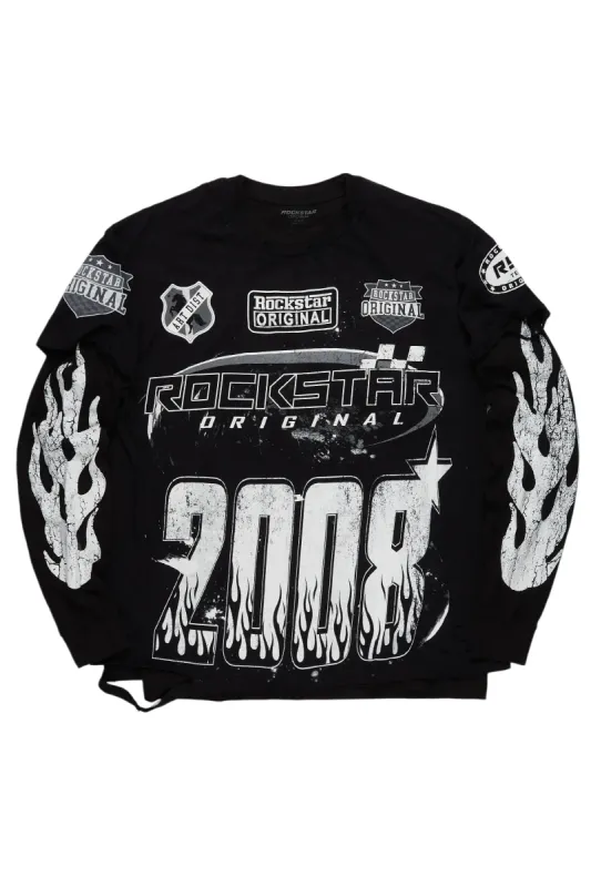 Amos Black/White Double Layer Long Sleeve Graphic T-Shirt sold by Rockstar Original