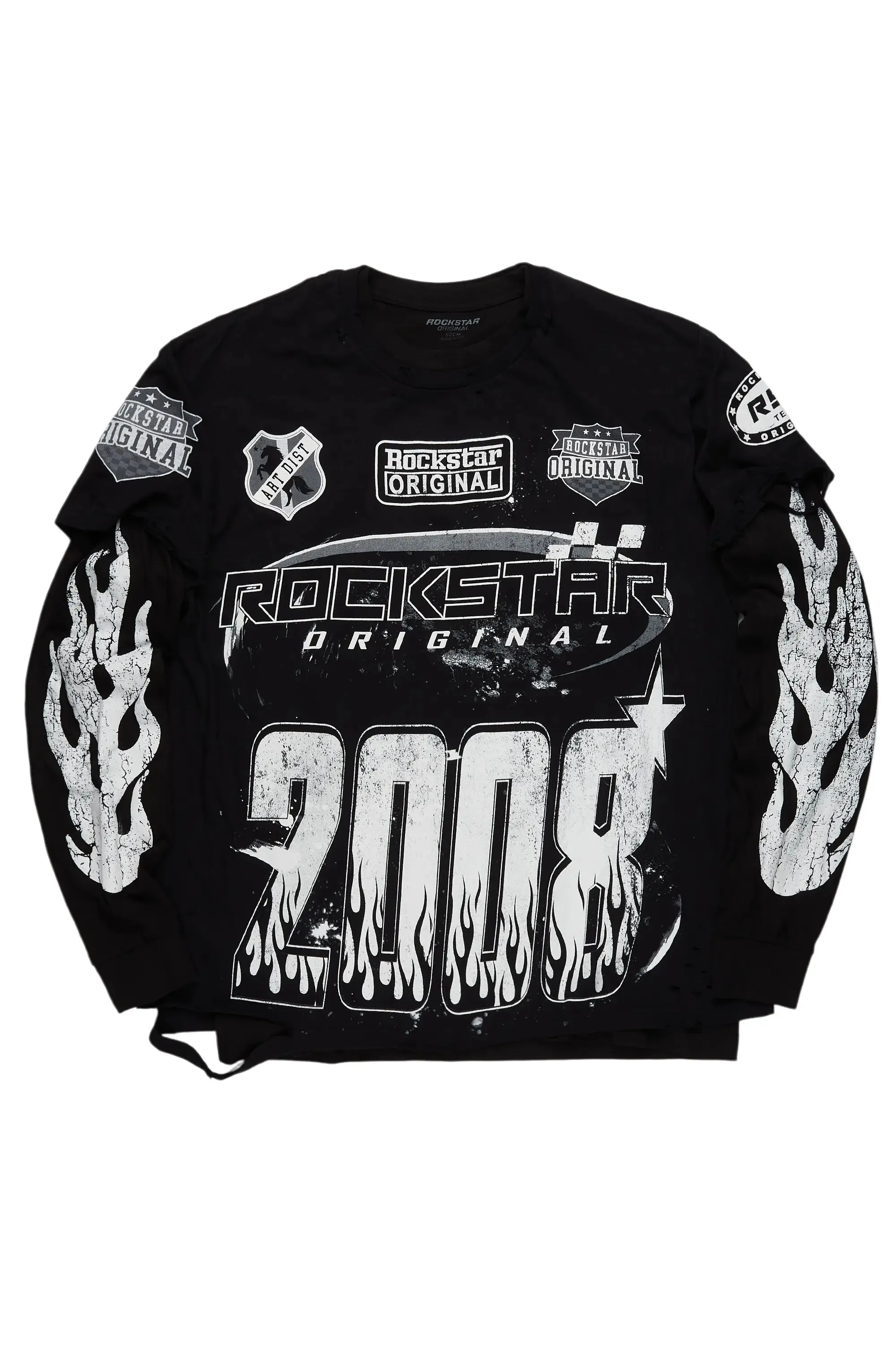 Amos Black/White Double Layer Long Sleeve Graphic T-Shirt sold by Rockstar Original
