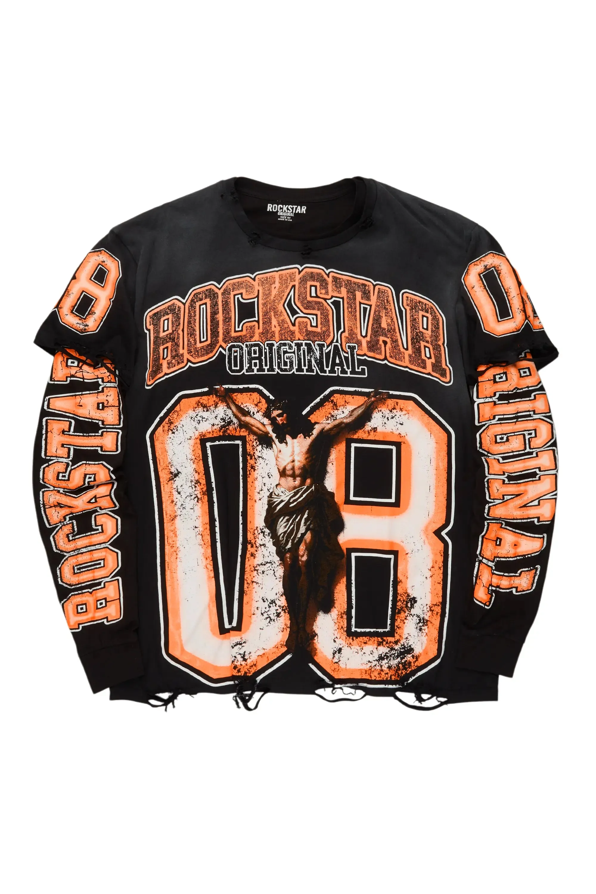 Tariqa Black/Orange Double Layer Graphic T-Shirt sold by Rockstar Original