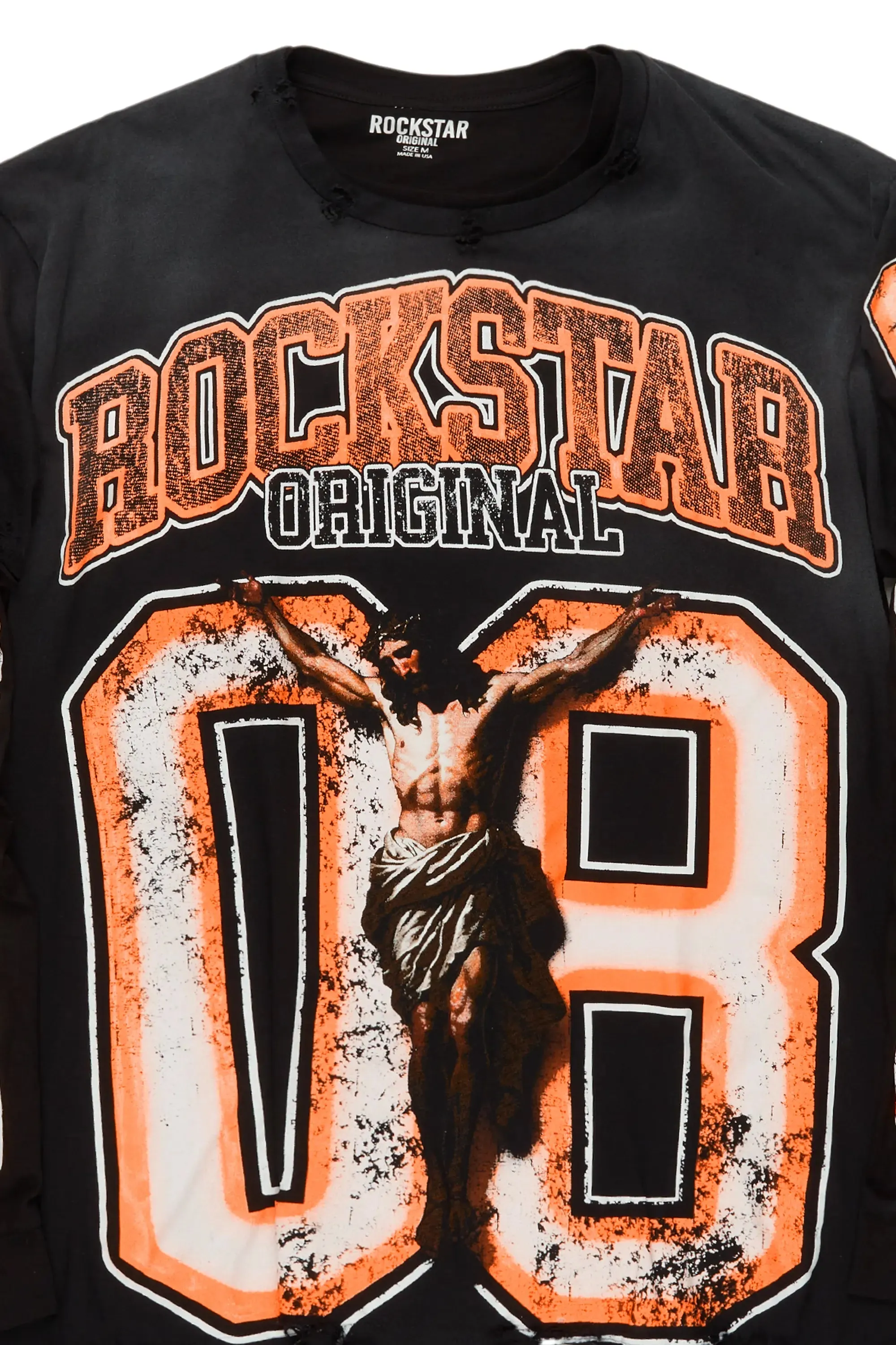 Tariqa Black/Orange Double Layer Graphic T-Shirt sold by Rockstar Original product image thumbnail 2