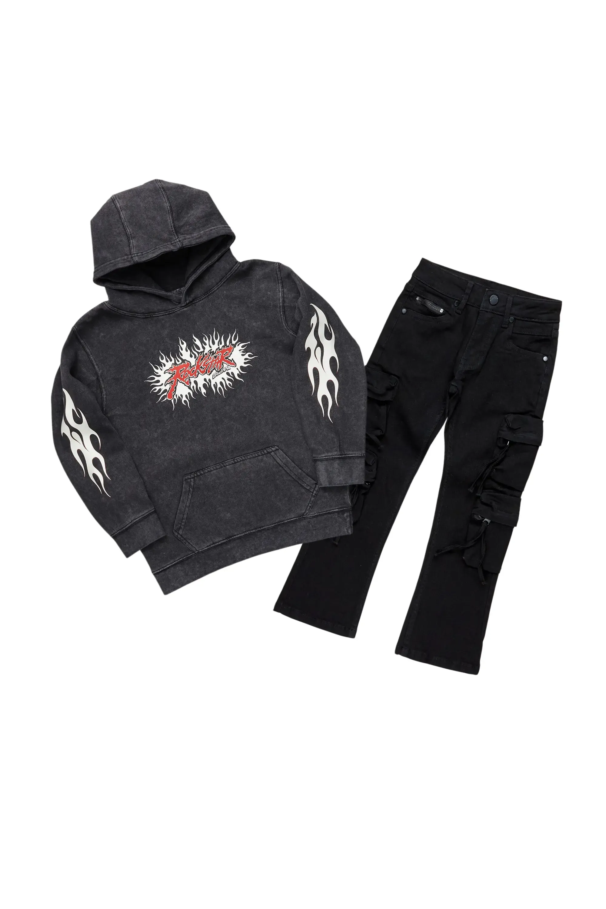Boys Basiano Vintage Black Hoodie/Slim Fit Jean Set sold by Rockstar Original