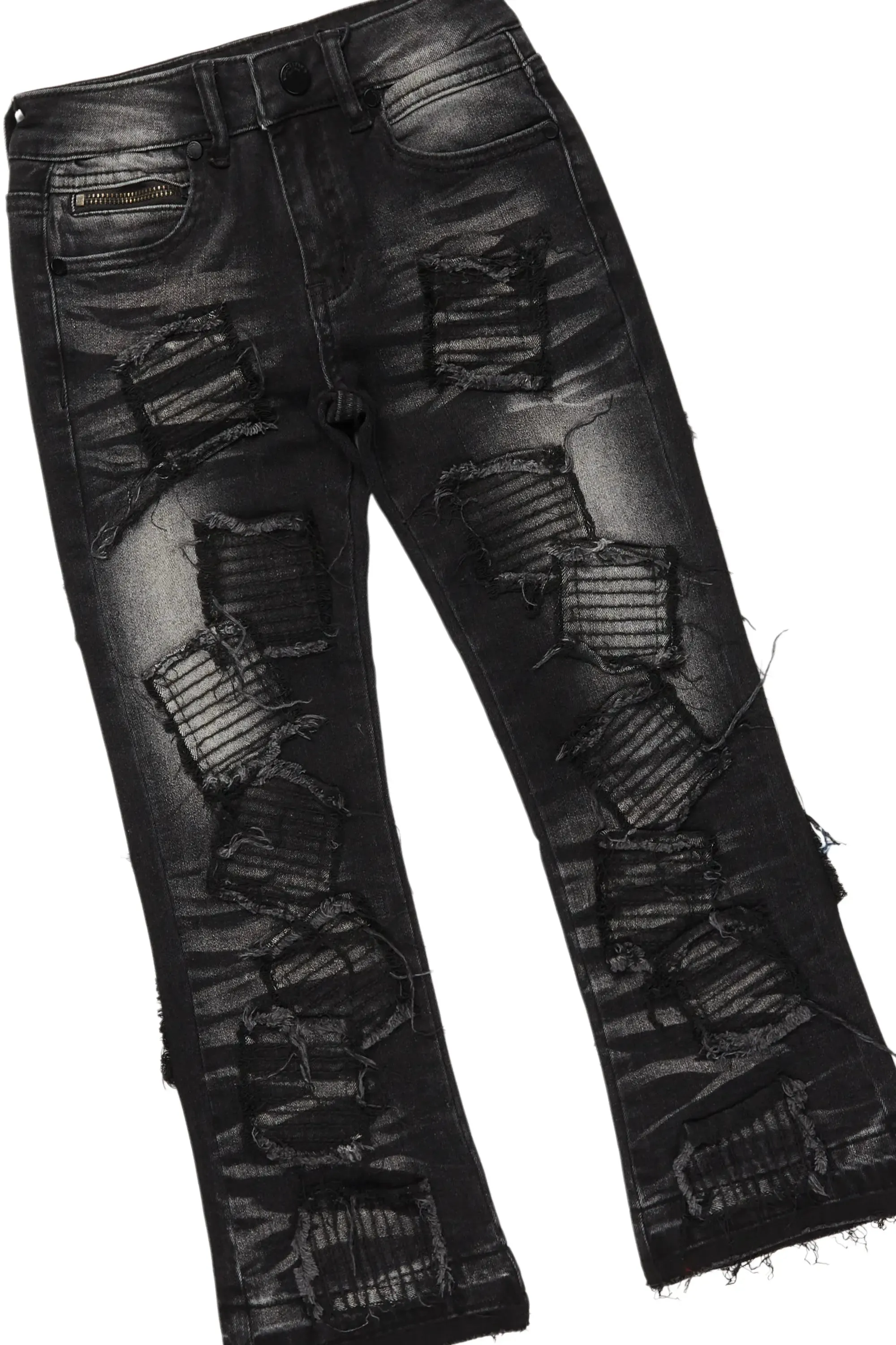 Boys Bede Vintage Black Hoodie/Stacked Flare Jean Set sold by Rockstar Original product image thumbnail 3