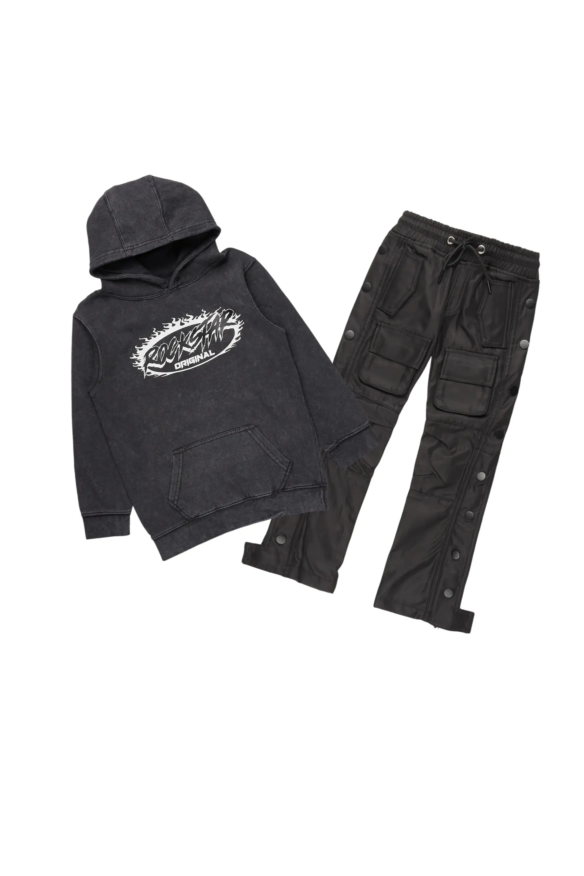 Boys Cairo Vintage Black Hoodie/Baggy Fit Jean Set sold by Rockstar Original